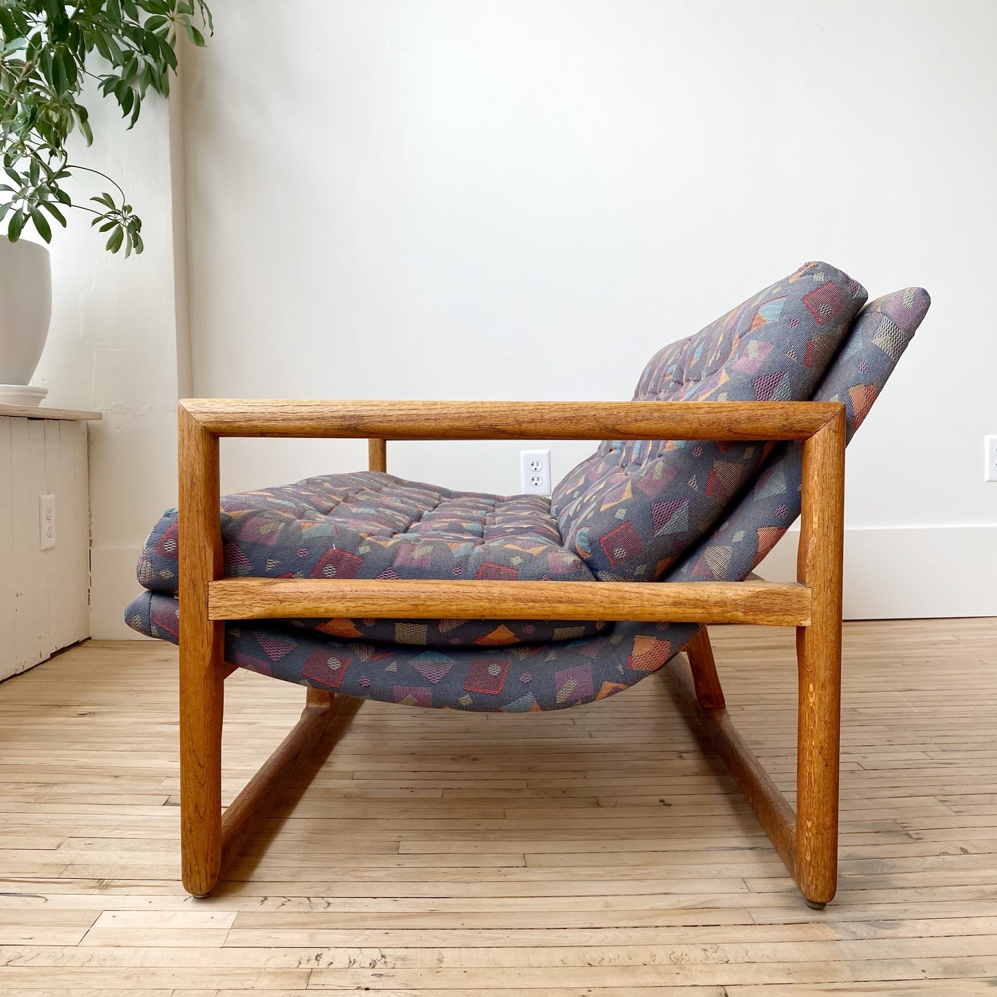 Milo Baughman Oak Cube Sling Settee, 1970’s