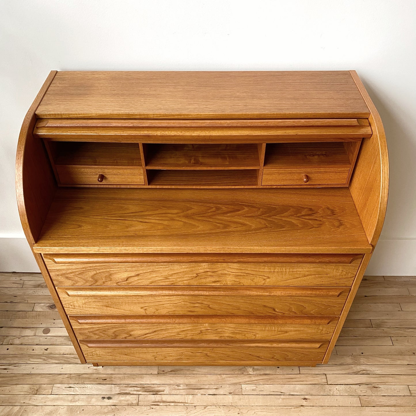 Vintage Teak Roll-top Secretary Desk