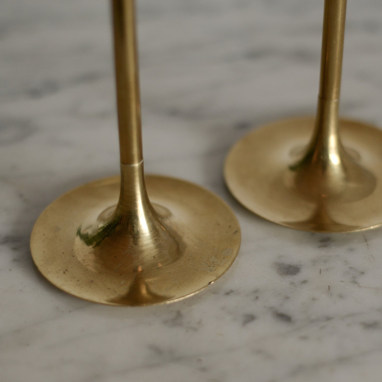Pair of MCM Slender Brass Candle Holders