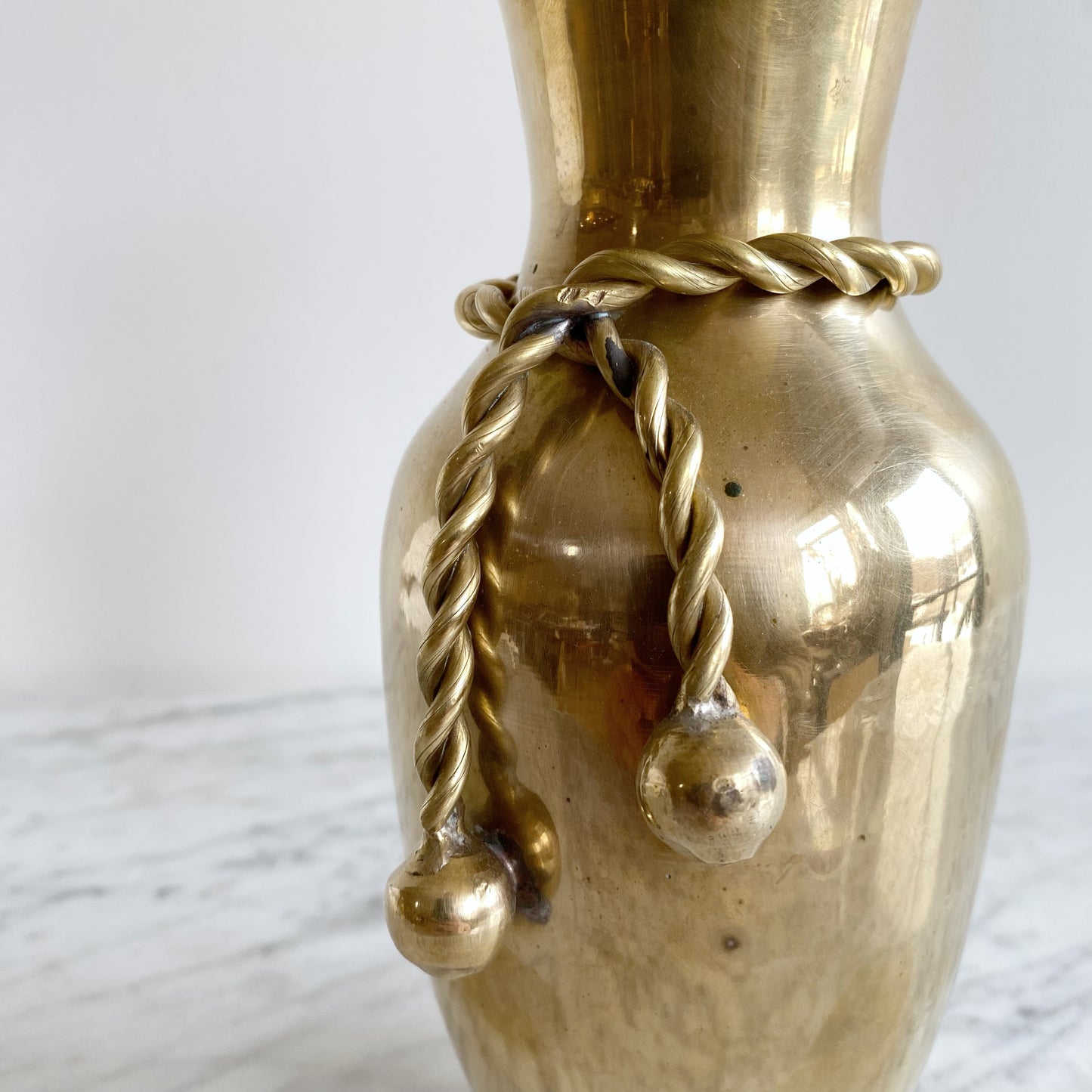 Vintage Solid Brass Vase with Tie, 9.5"