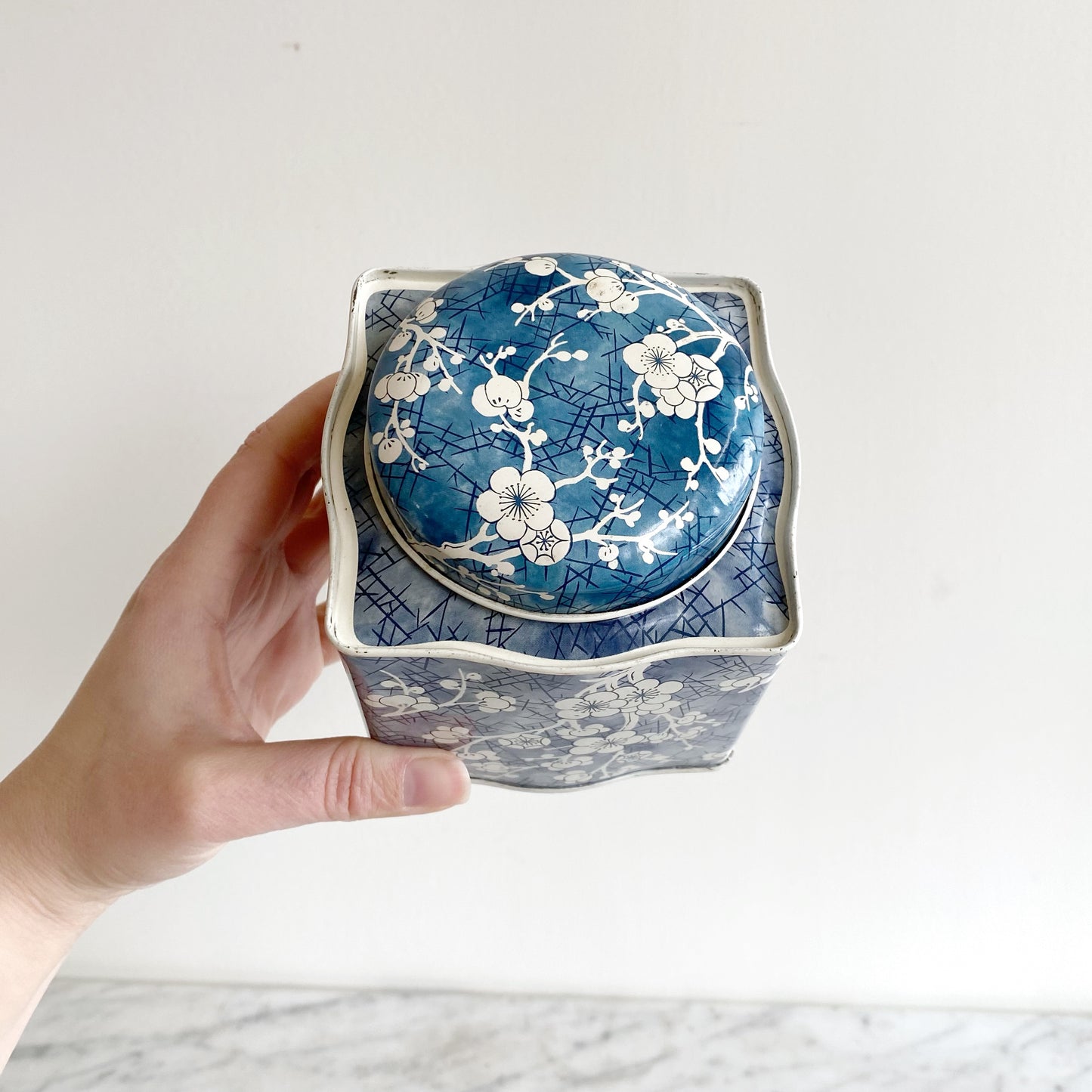 Vintage Blue And White Tin