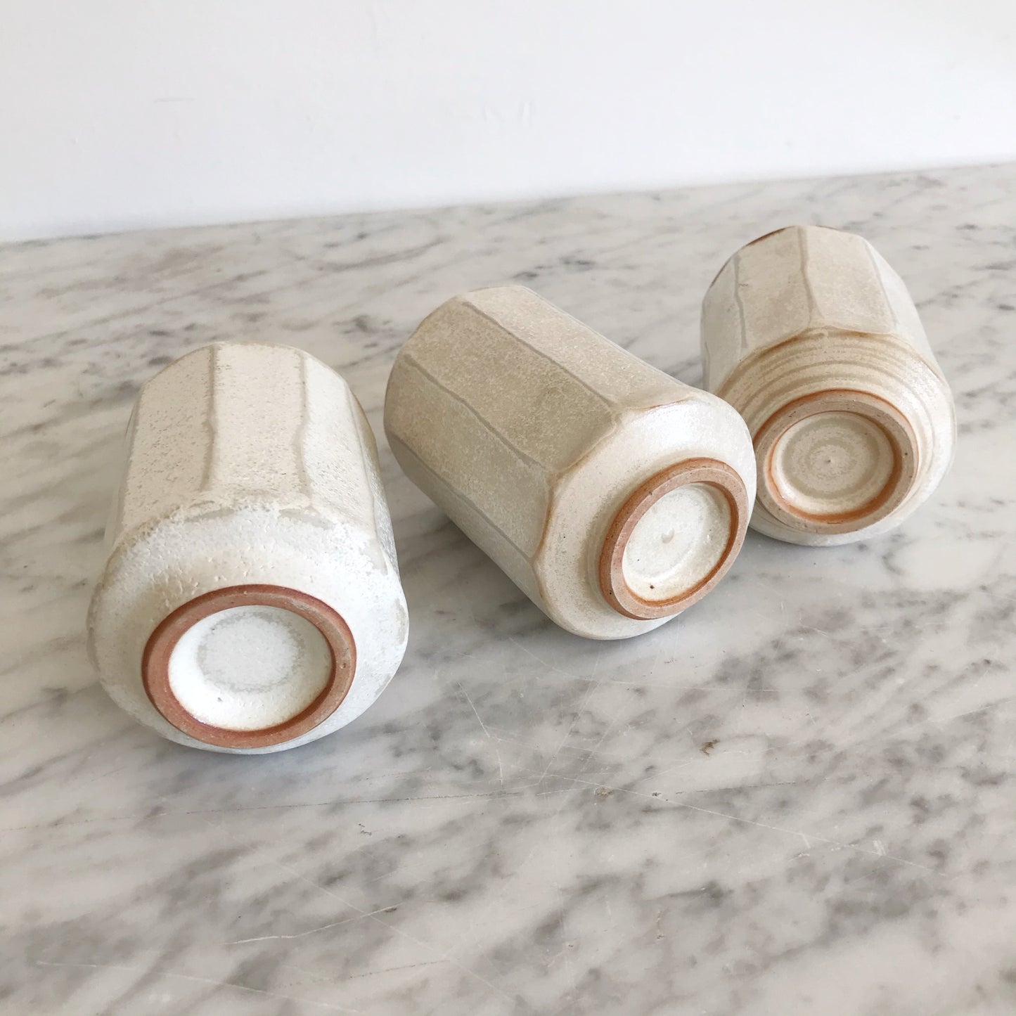 Set of 3 Vintage Faceted Ceramic Cups
