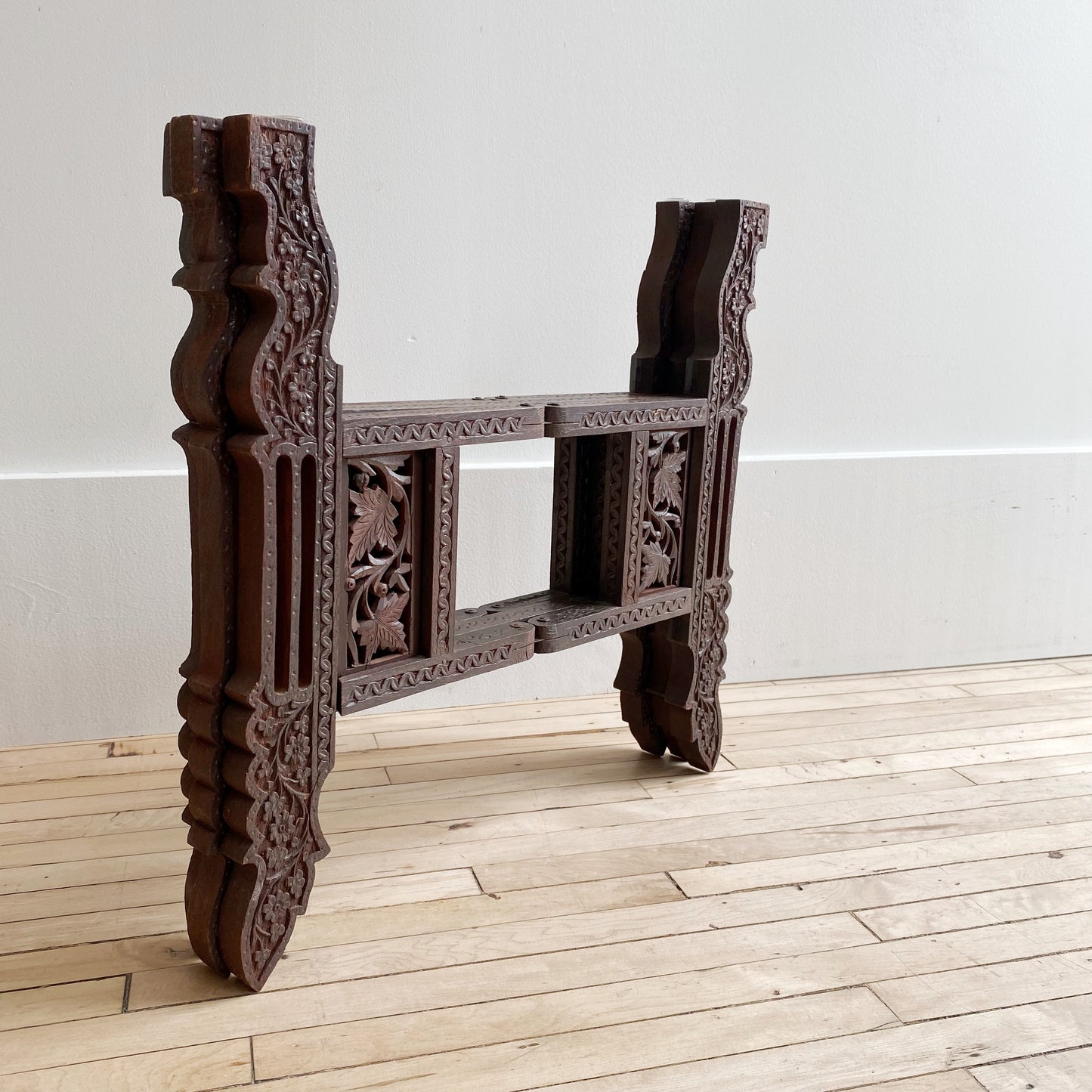 Vintage Carved Wood and Brass Tray Table