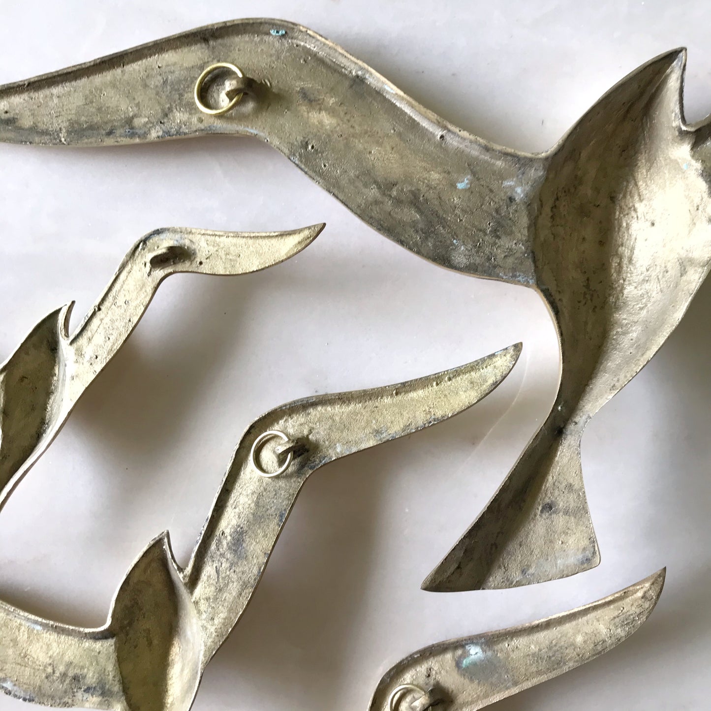 Set of Four Vintage Solid Brass Seagulls