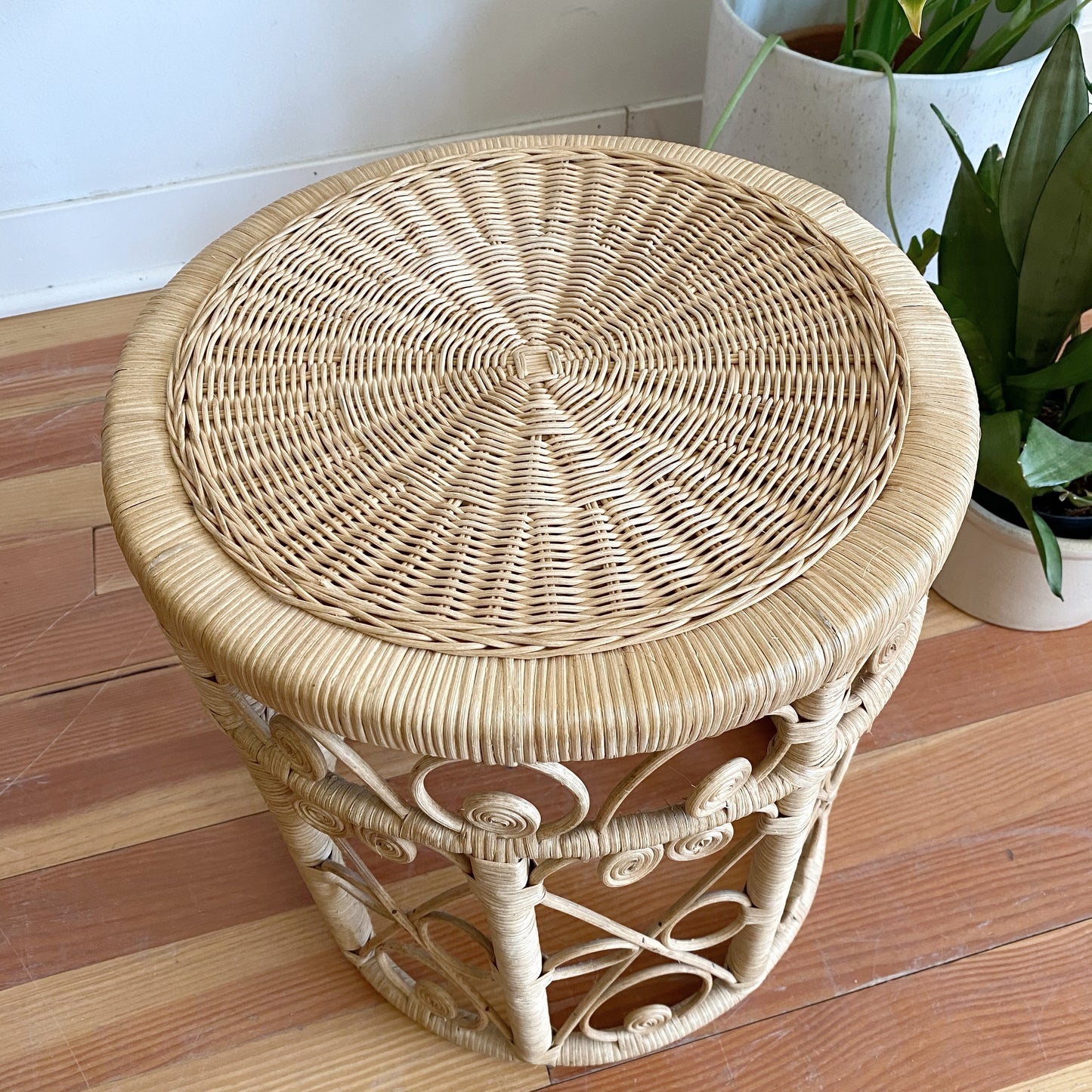 Vintage Wicker Stool / Plant Stand