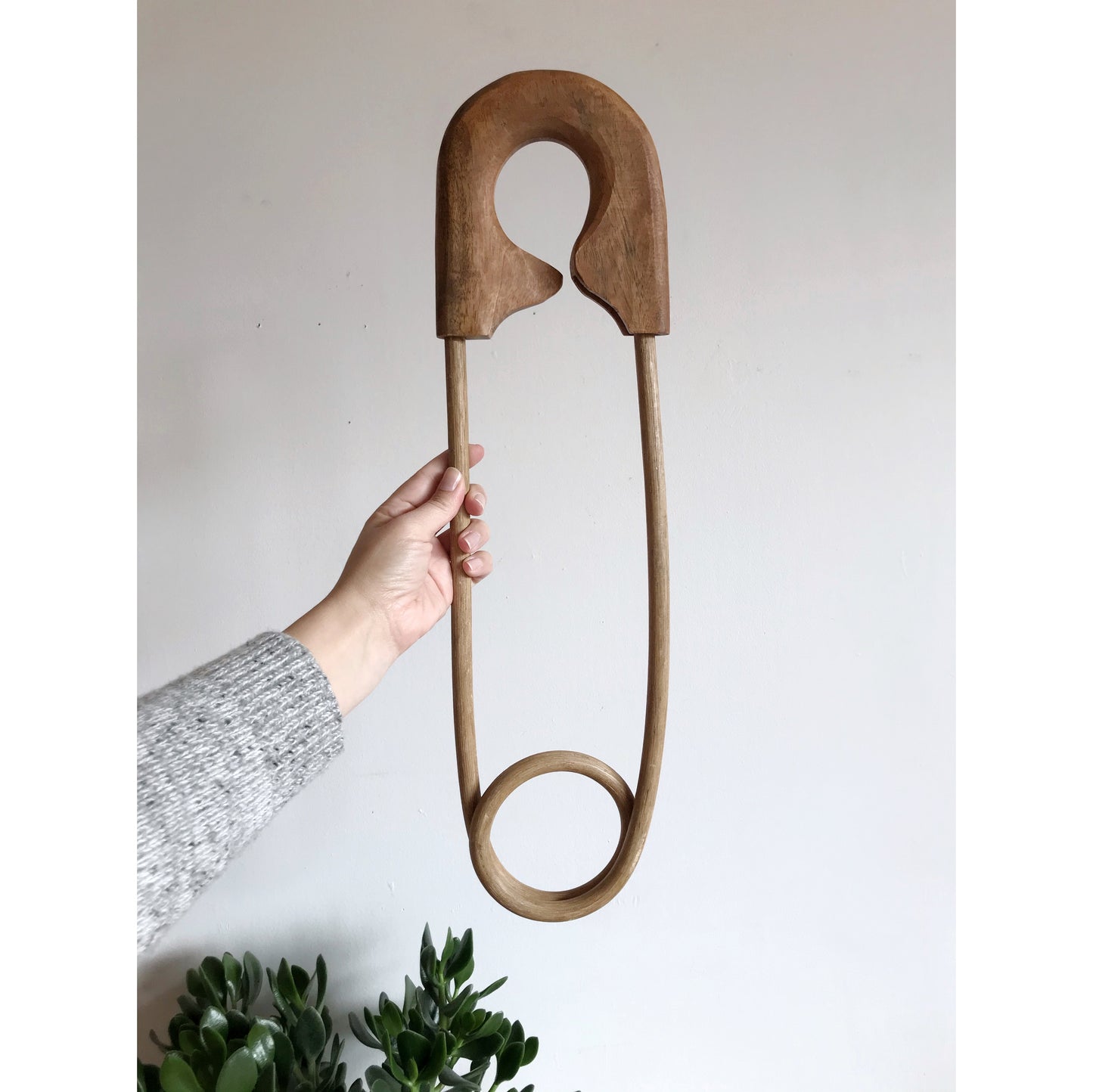 Oversized Vintage Wood Safety Pin