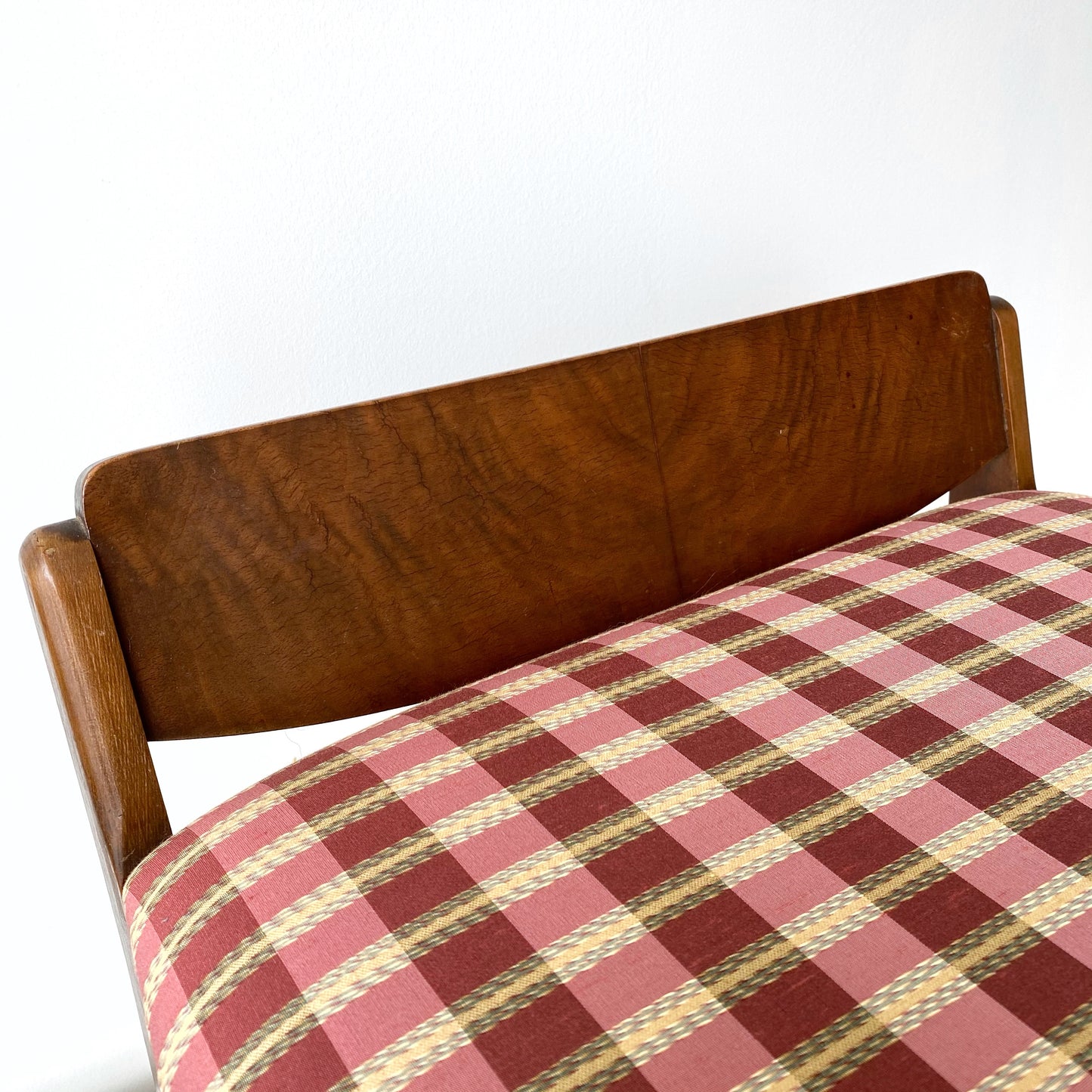 Antique Vanity Stool with Silk Plaid Seat