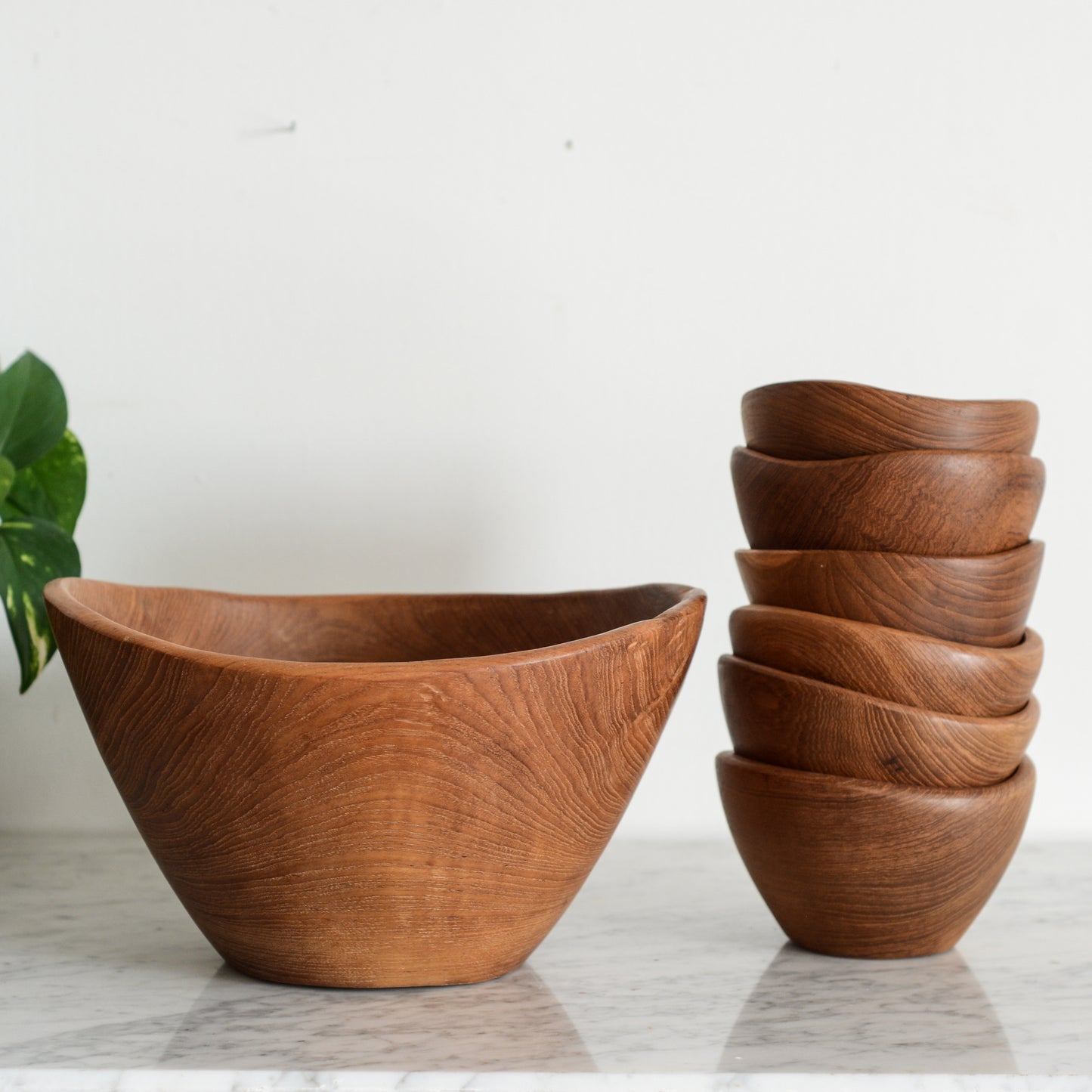 Vintage Angular Turned Wood 7-Piece Serving Set