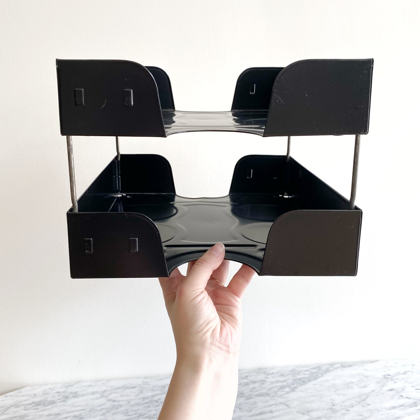 Vintage Black Metal Double Paper Tray