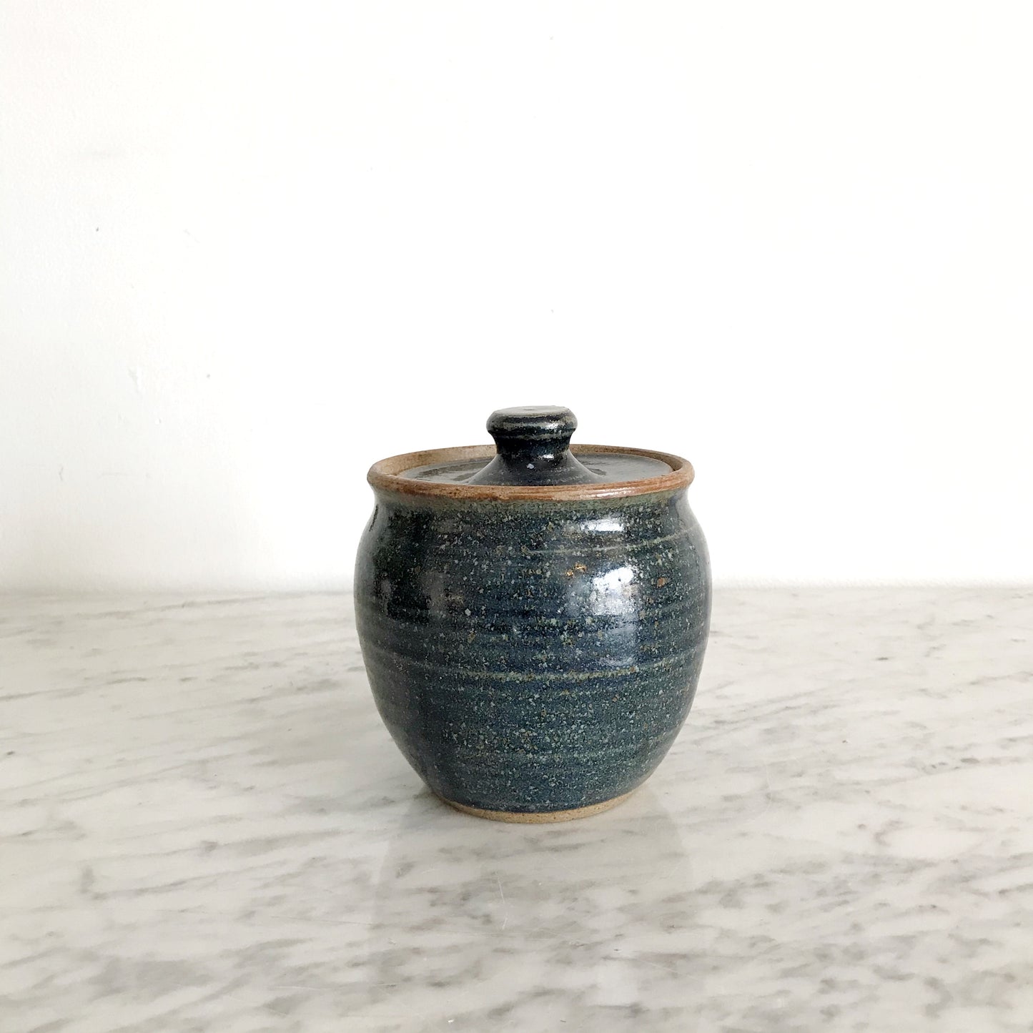 Studio Pottery Container, Deep Blue