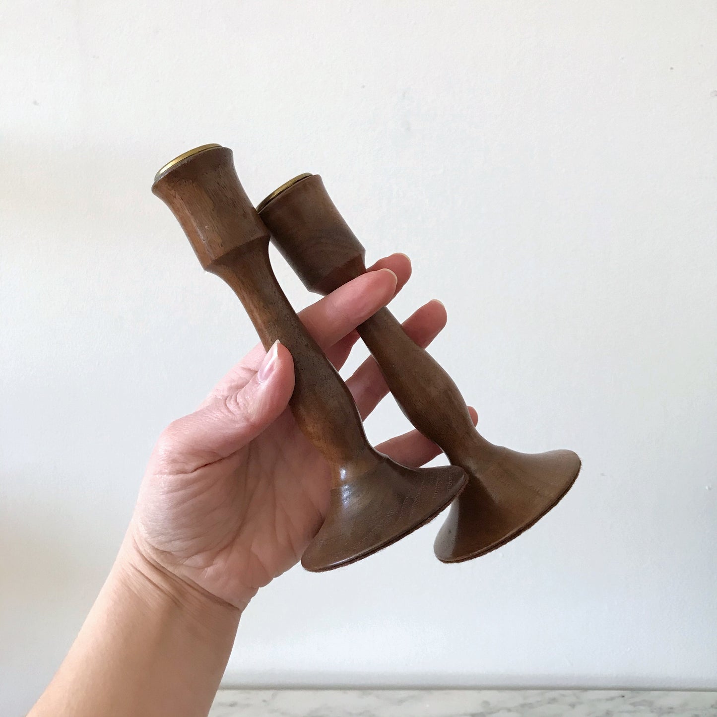 Pair of Wood Candlestick Holders