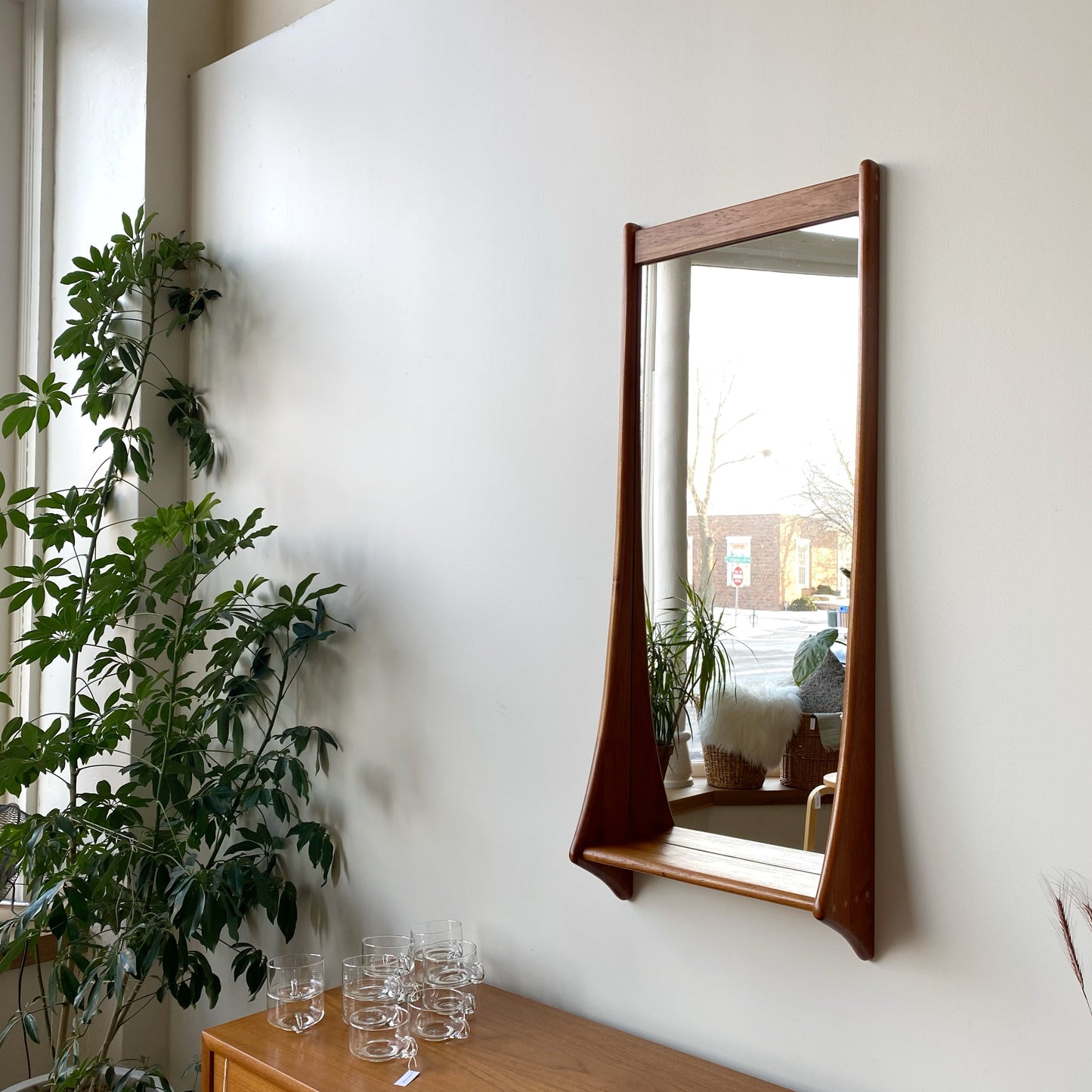 Vintage Danish Teak Mirror with Shelf