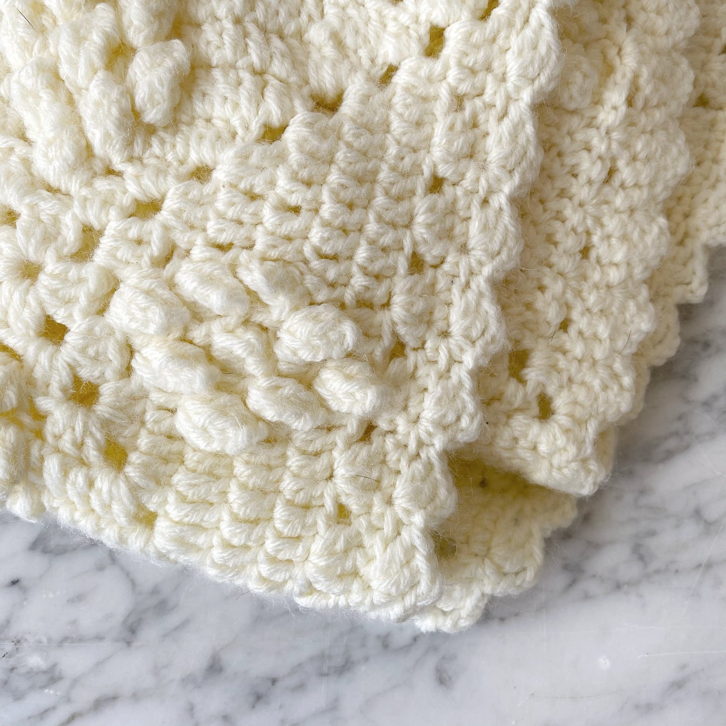 Vintage Hand-Stitched Baby Blanket, Ivory