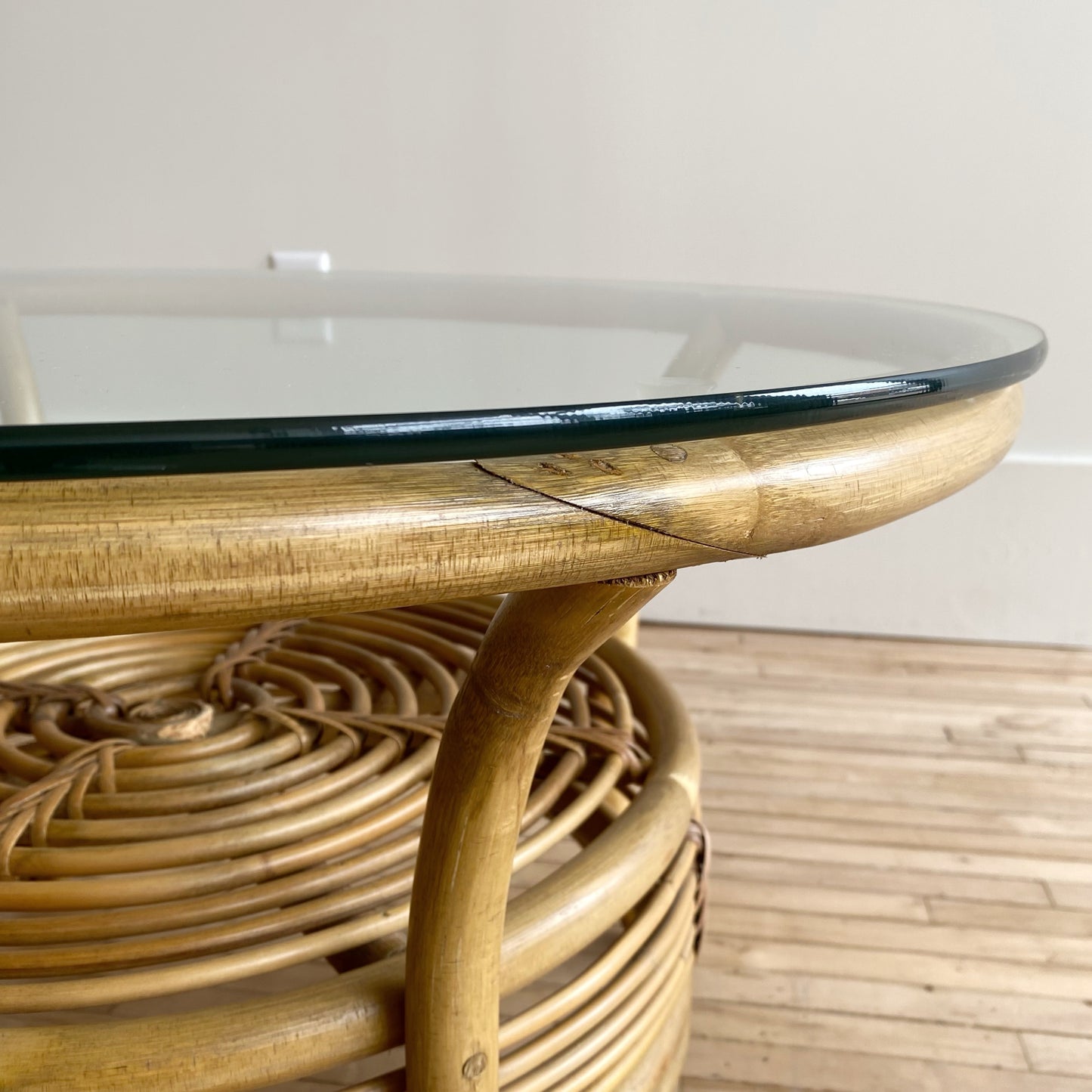 Vintage Rattan & Glass Coffee Table