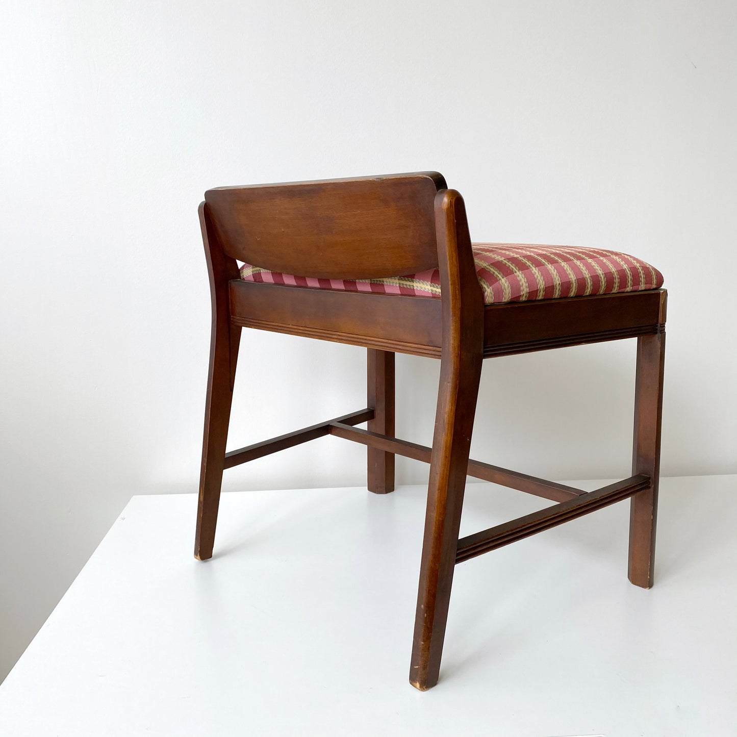 Antique Vanity Stool with Silk Plaid Seat