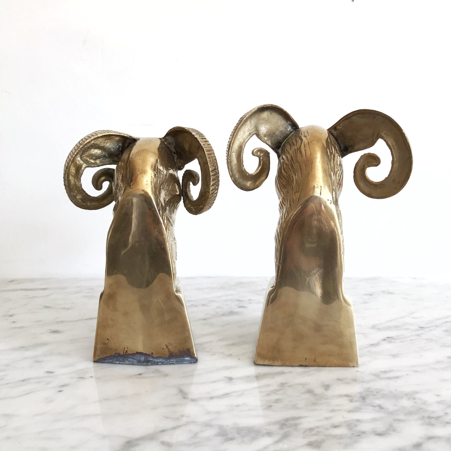 Pair of Vintage Brass Ram Head Bookends