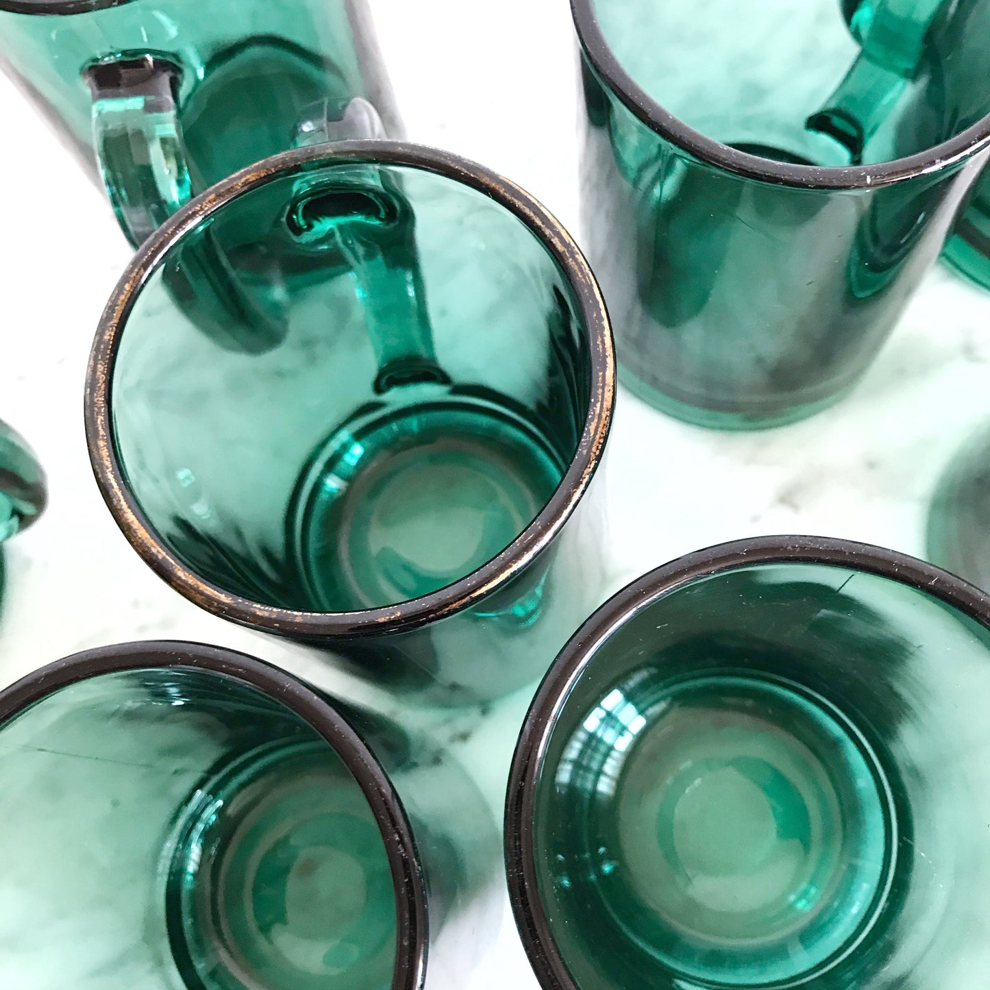 Set of 8 Vintage Emerald Green Glass Mugs