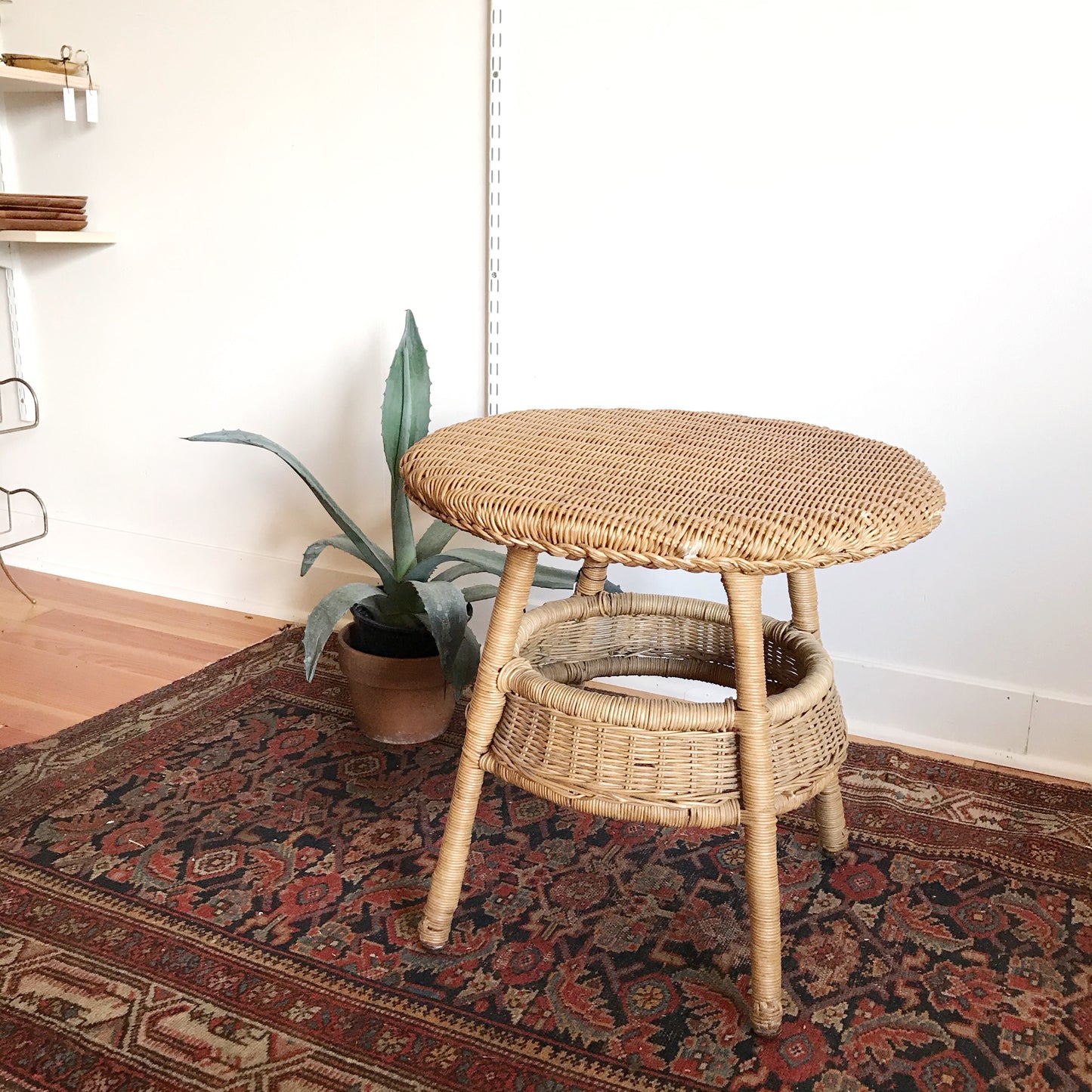 Vintage Round Wicker Side Table