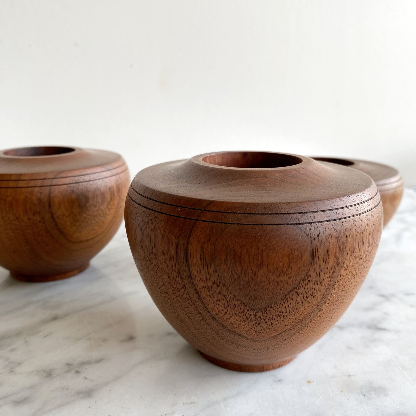 Trio of Vintage Turned Walnut Wood Candle Holders