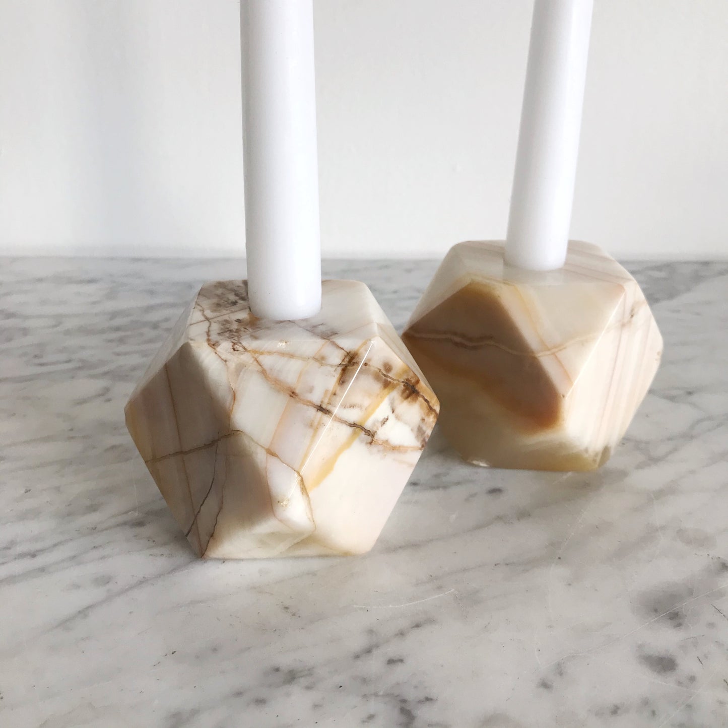 Pair of Vintage Geometric Marble Candle Holders