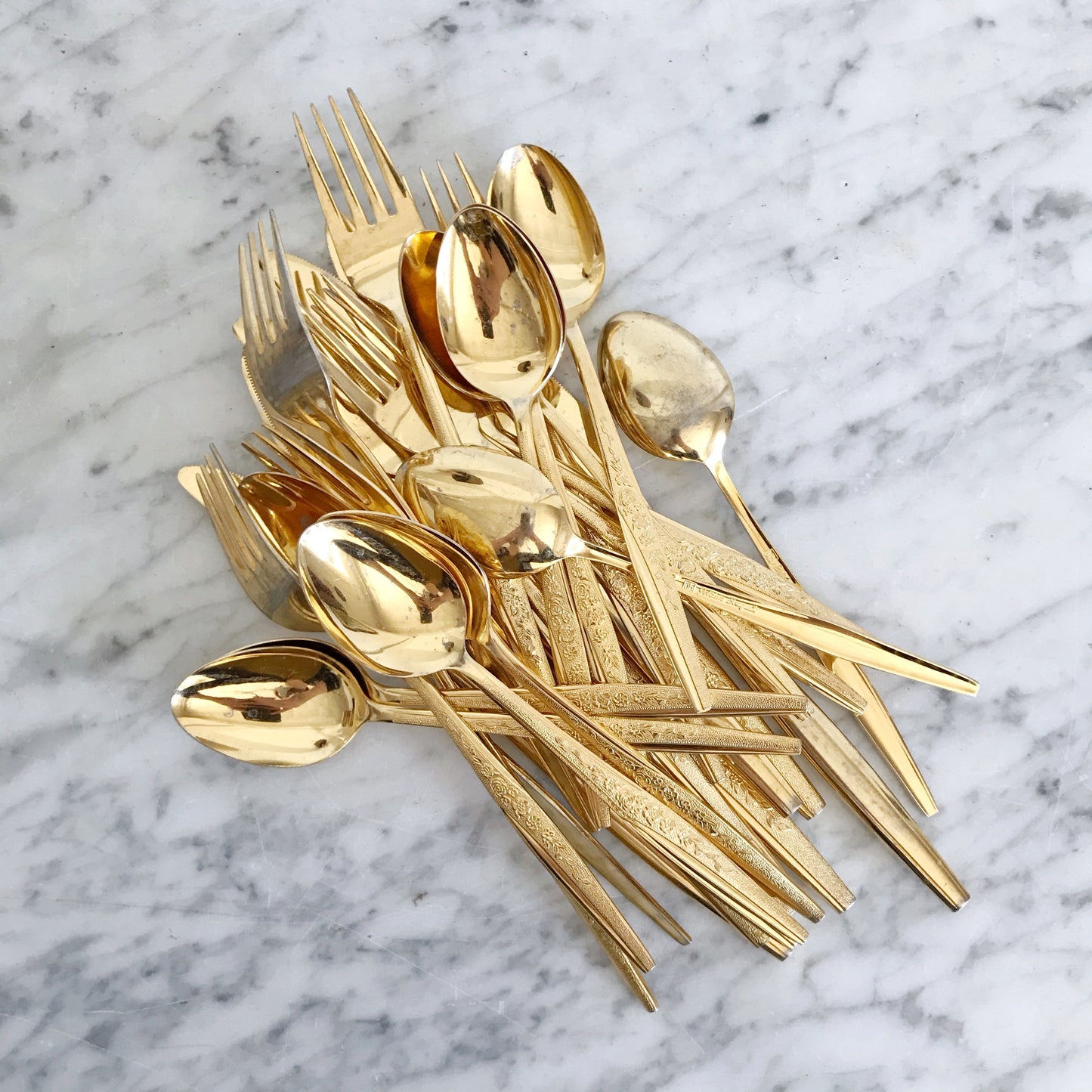 Vintage Gold Flatware, Floral Pattern, 28-piece