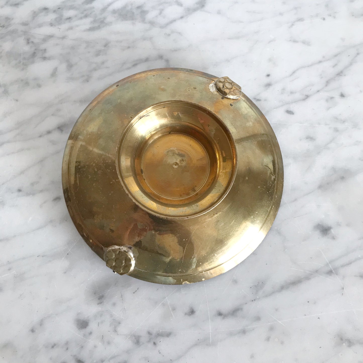 Vintage Brass Dish with Enameled Floral Design