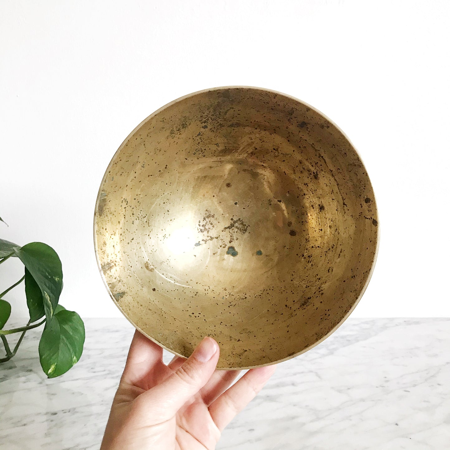 Large Vintage Etched Brass Bowl