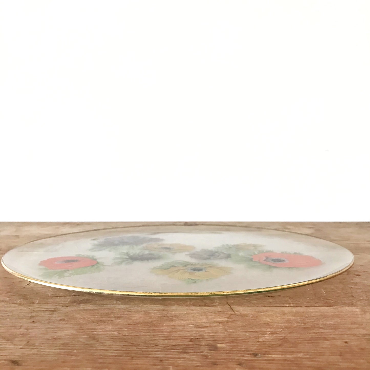 Vintage Glass Floral Platter, 13.5"