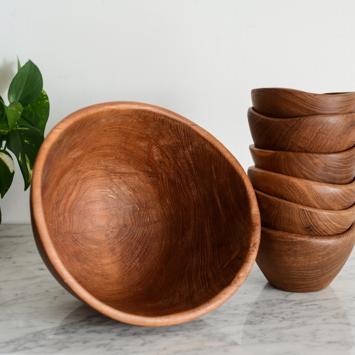 Vintage Angular Turned Wood 7-Piece Serving Set