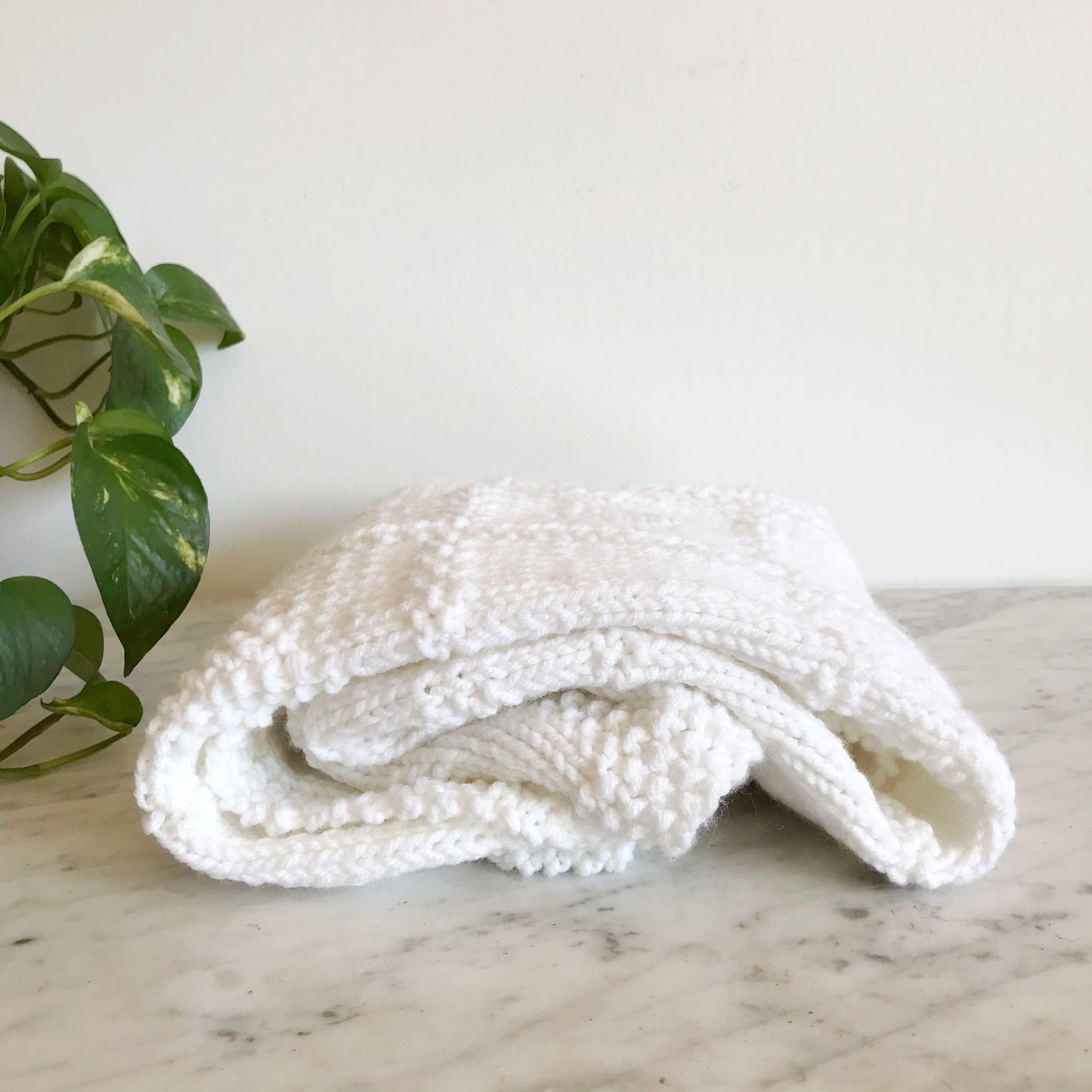 White Knit Baby Blanket w/ Hearts