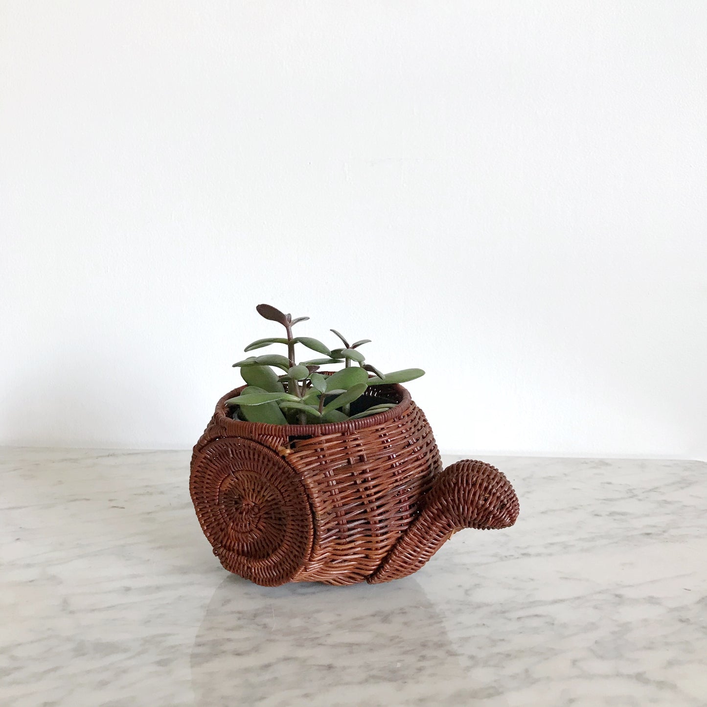 Vintage Wicker Snail Plant Holder