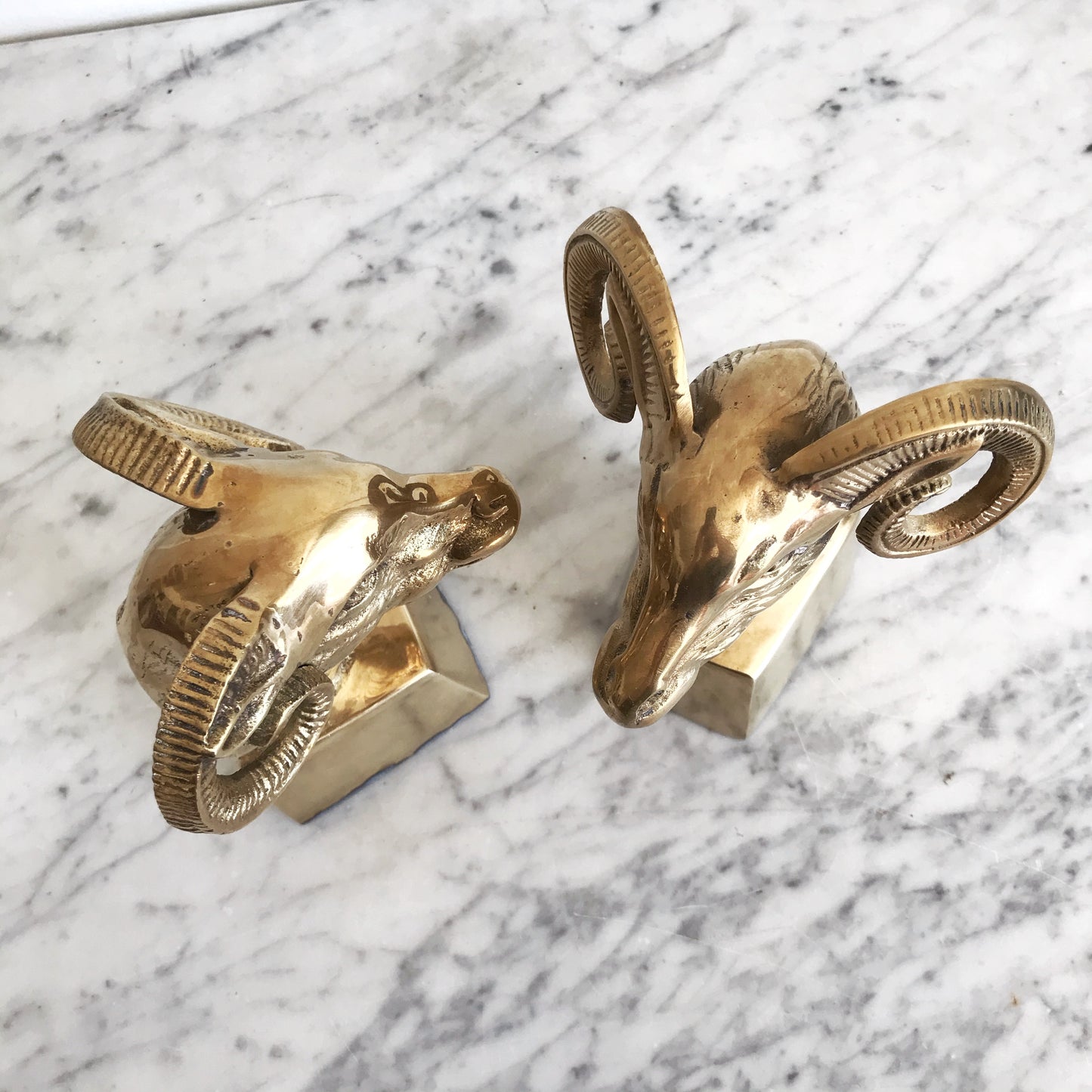 Pair of Vintage Brass Ram Head Bookends