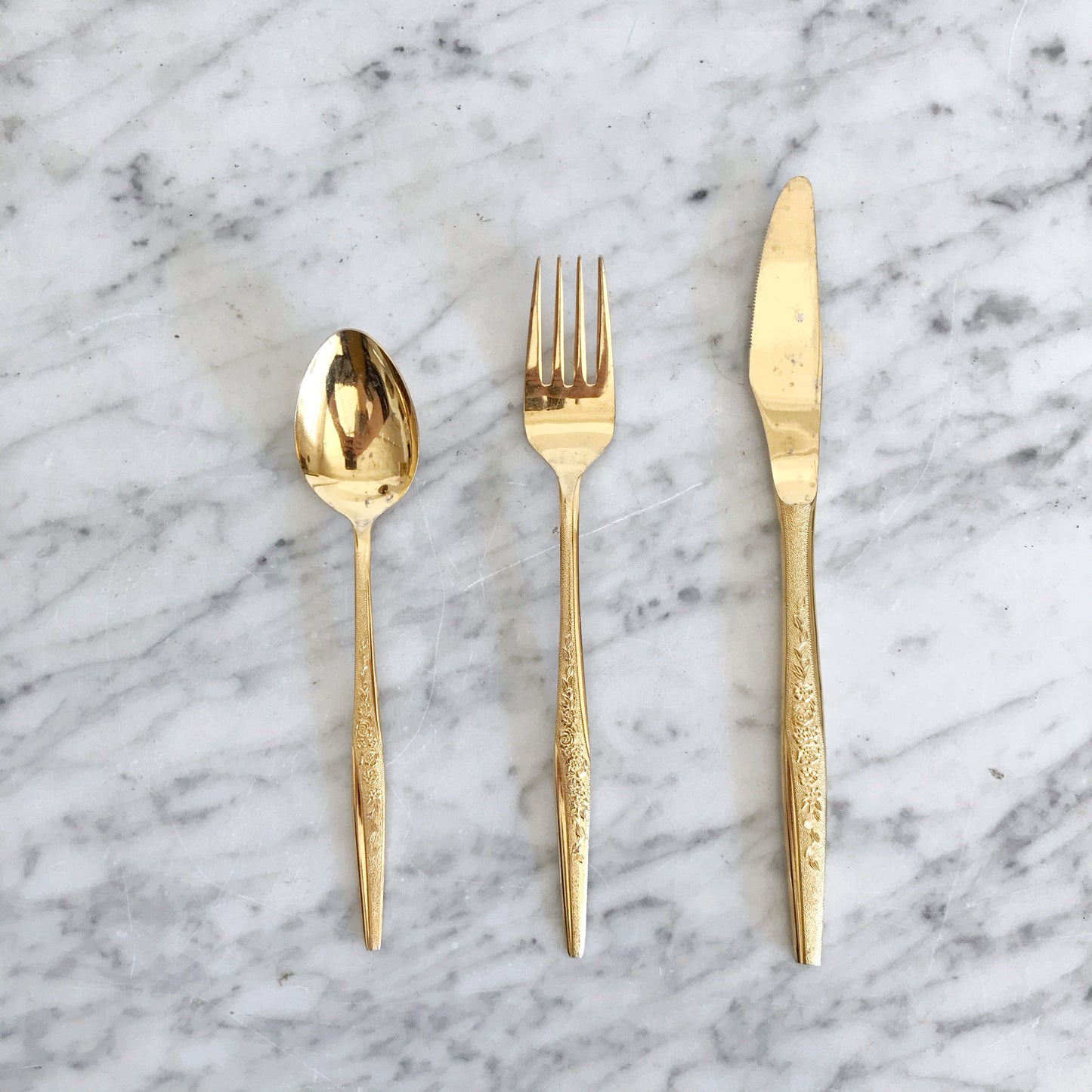 Vintage Gold Flatware, Floral Pattern, 28-piece
