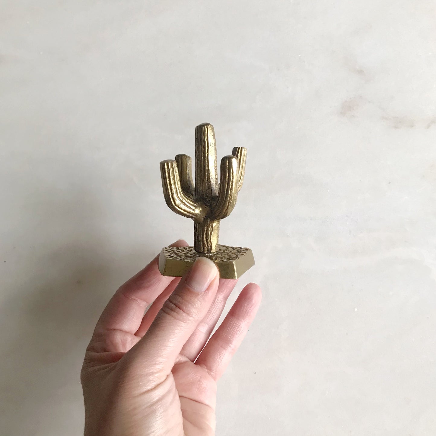 Small Vintage Solid Brass Cactus / Ring Holder
