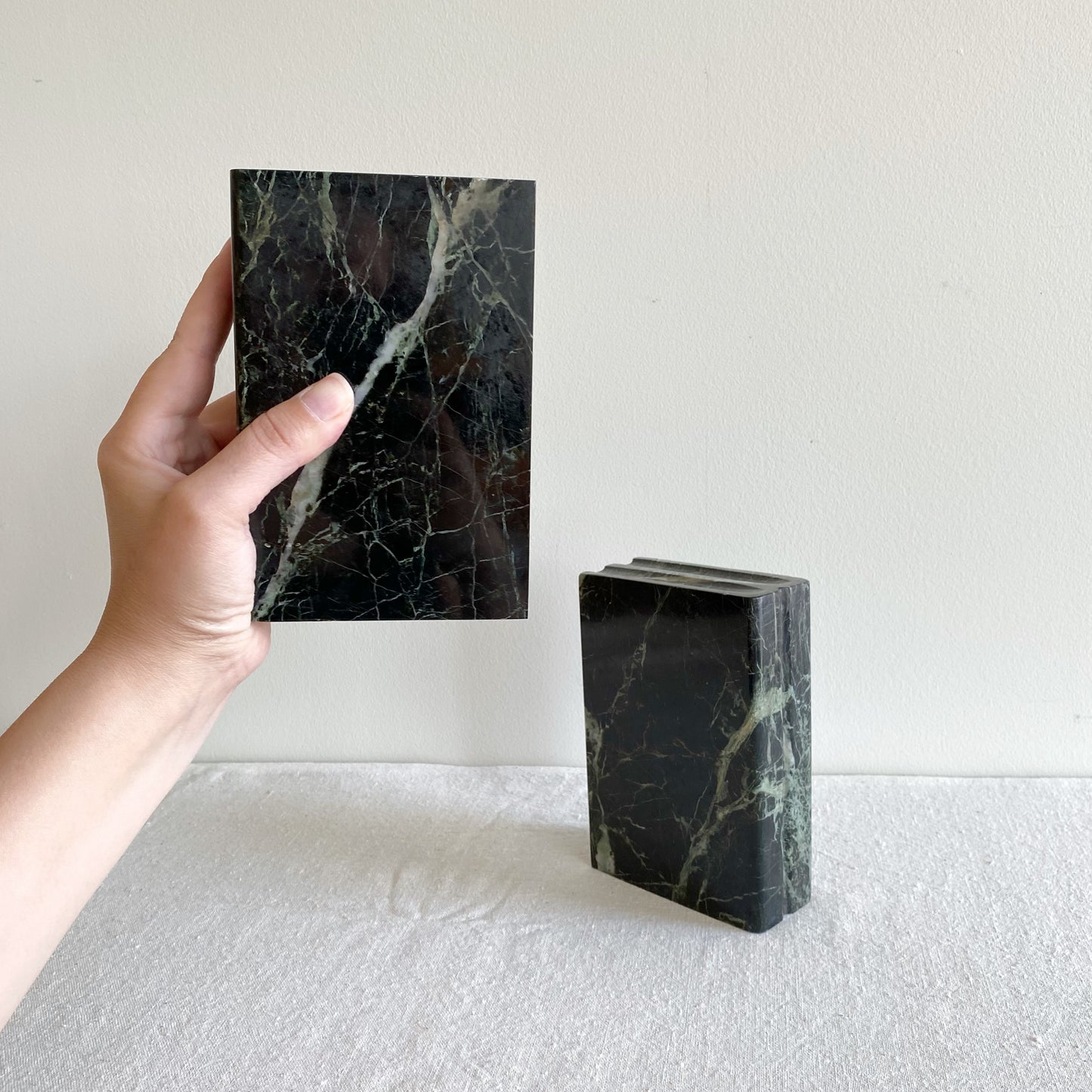 PAIR : Vintage Green Marble Book Ends