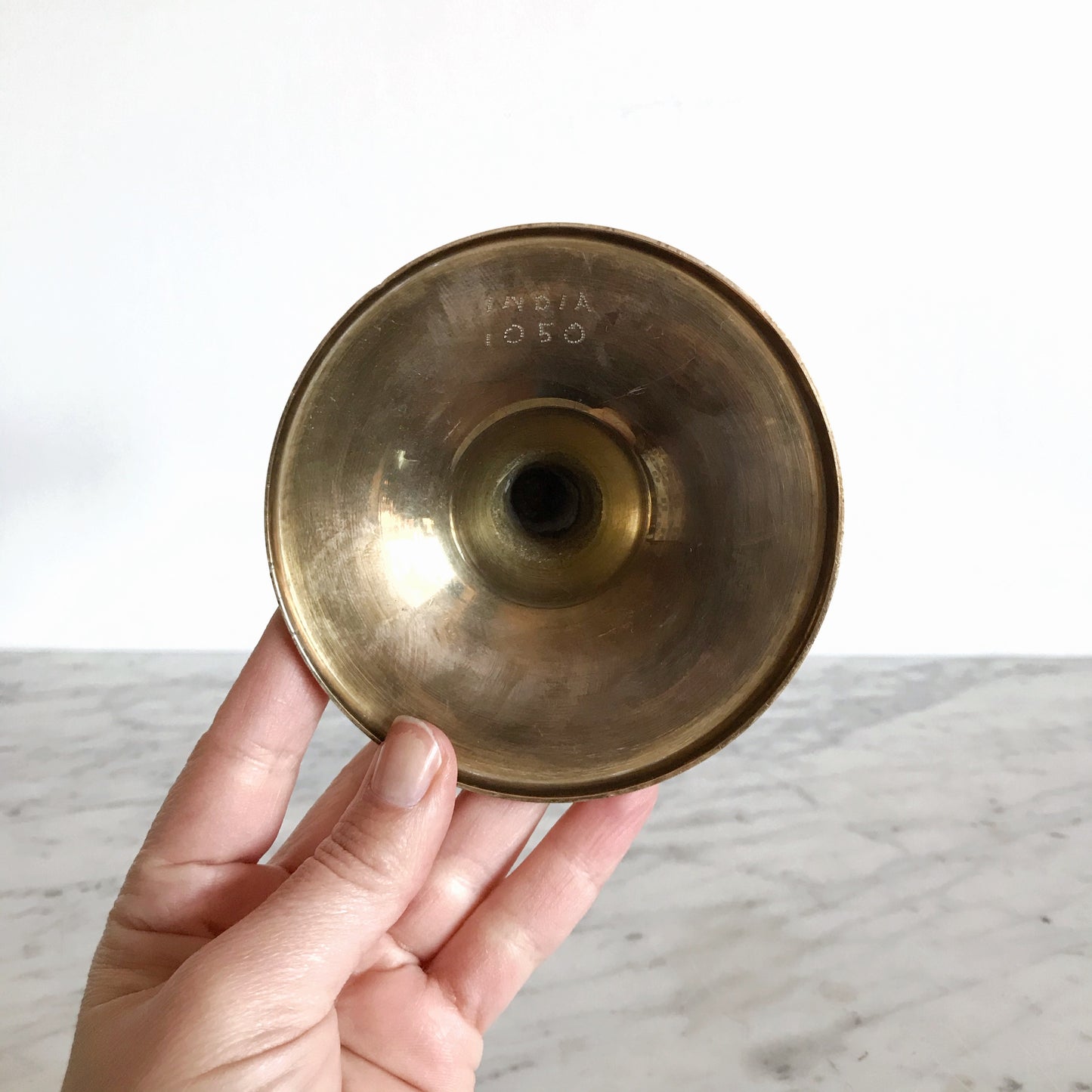 Large Vintage Etched Brass Candle Holder