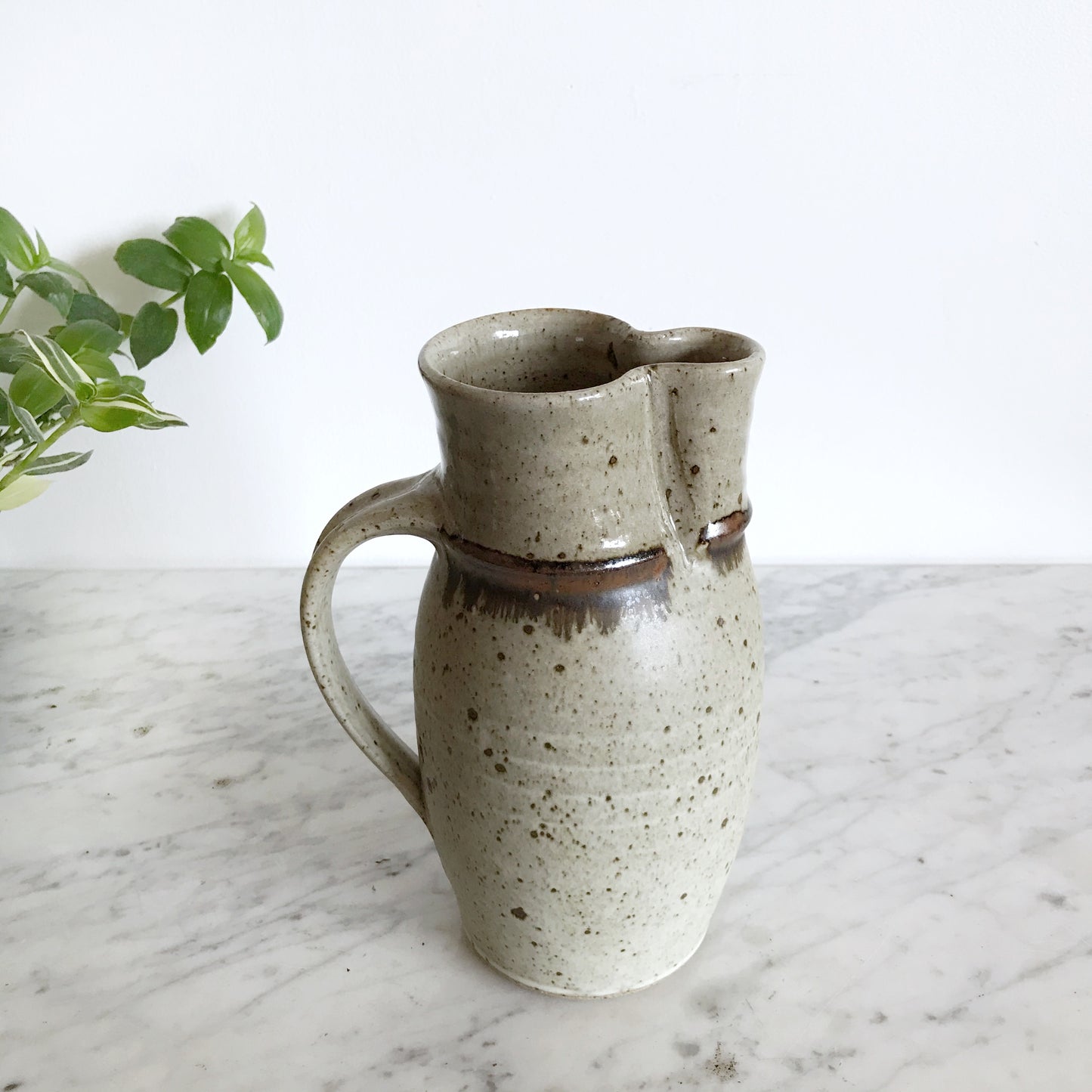 Large Vintage Speckled Pottery Pitcher