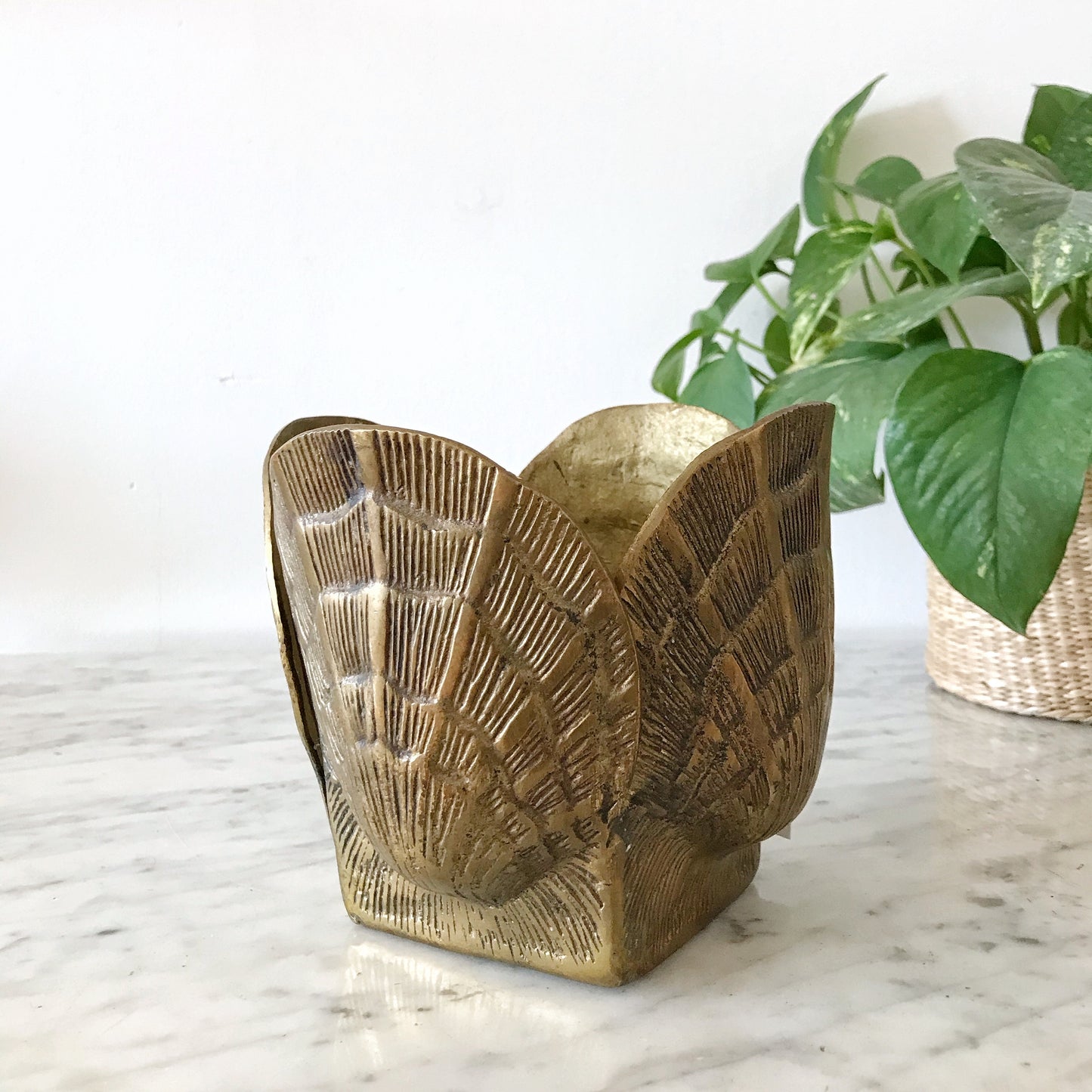 Vintage Brass Seashell Planter