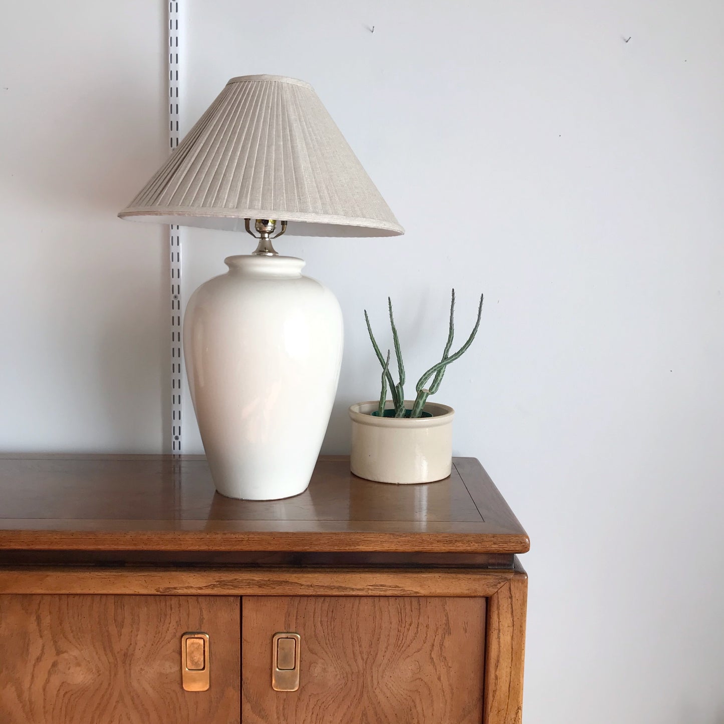 PAIR of XL Vintage Ceramic Lamps with Pleated Shades