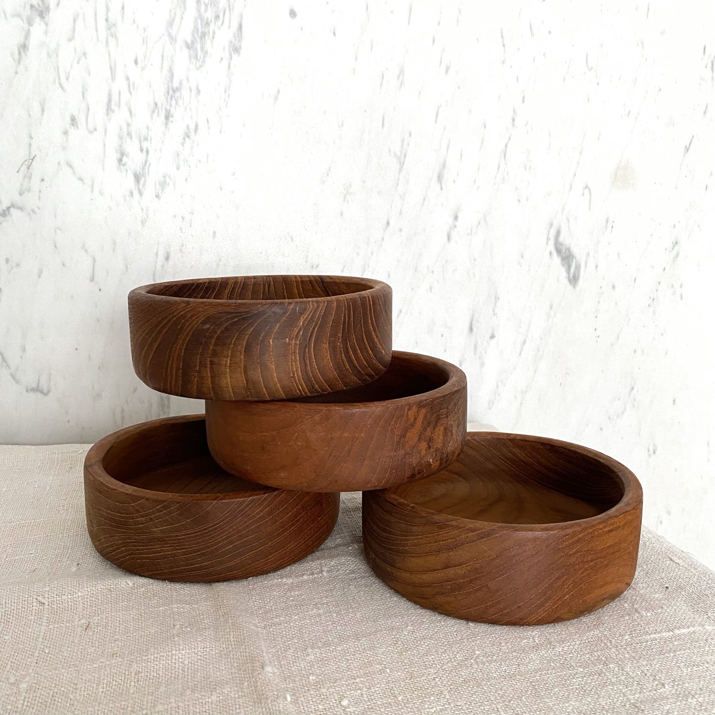 S/4 Vintage Turned Teak Wood Bowls
