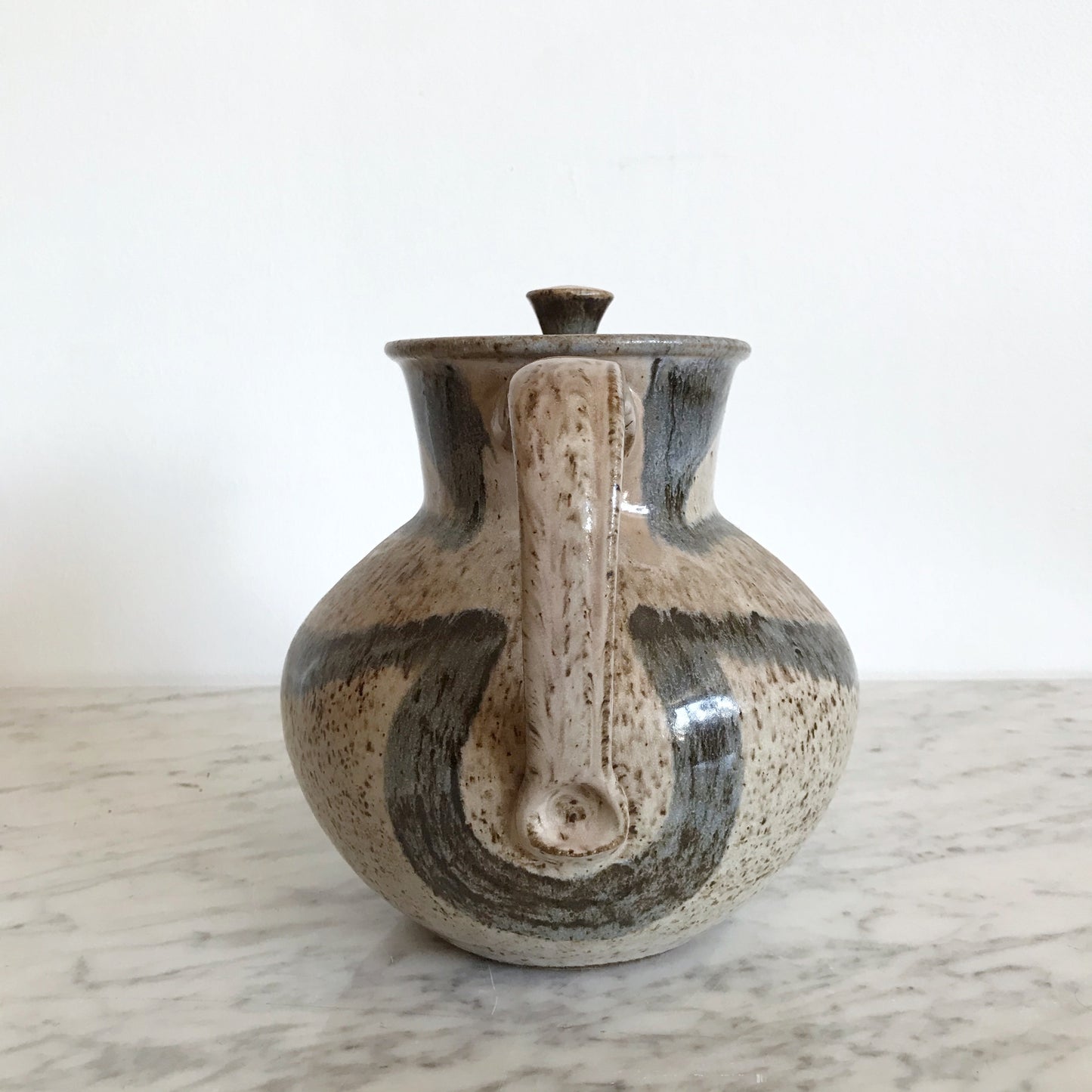 Vintage Stoneware Pitcher, Abstract Strokes