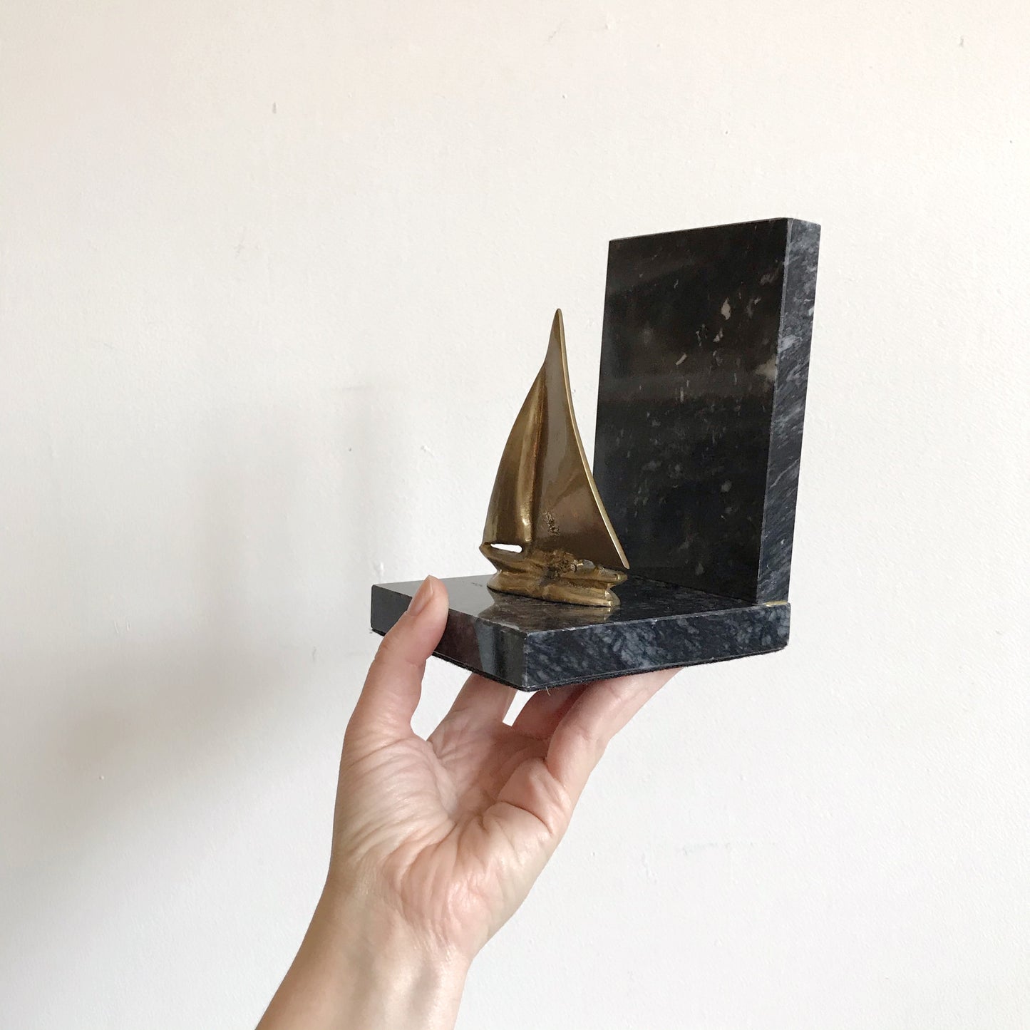 Vintage Marble + Brass Sailboat Bookend