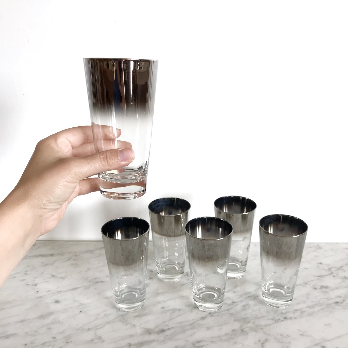 Set of 6 Vintage Silver Ombré Glasses