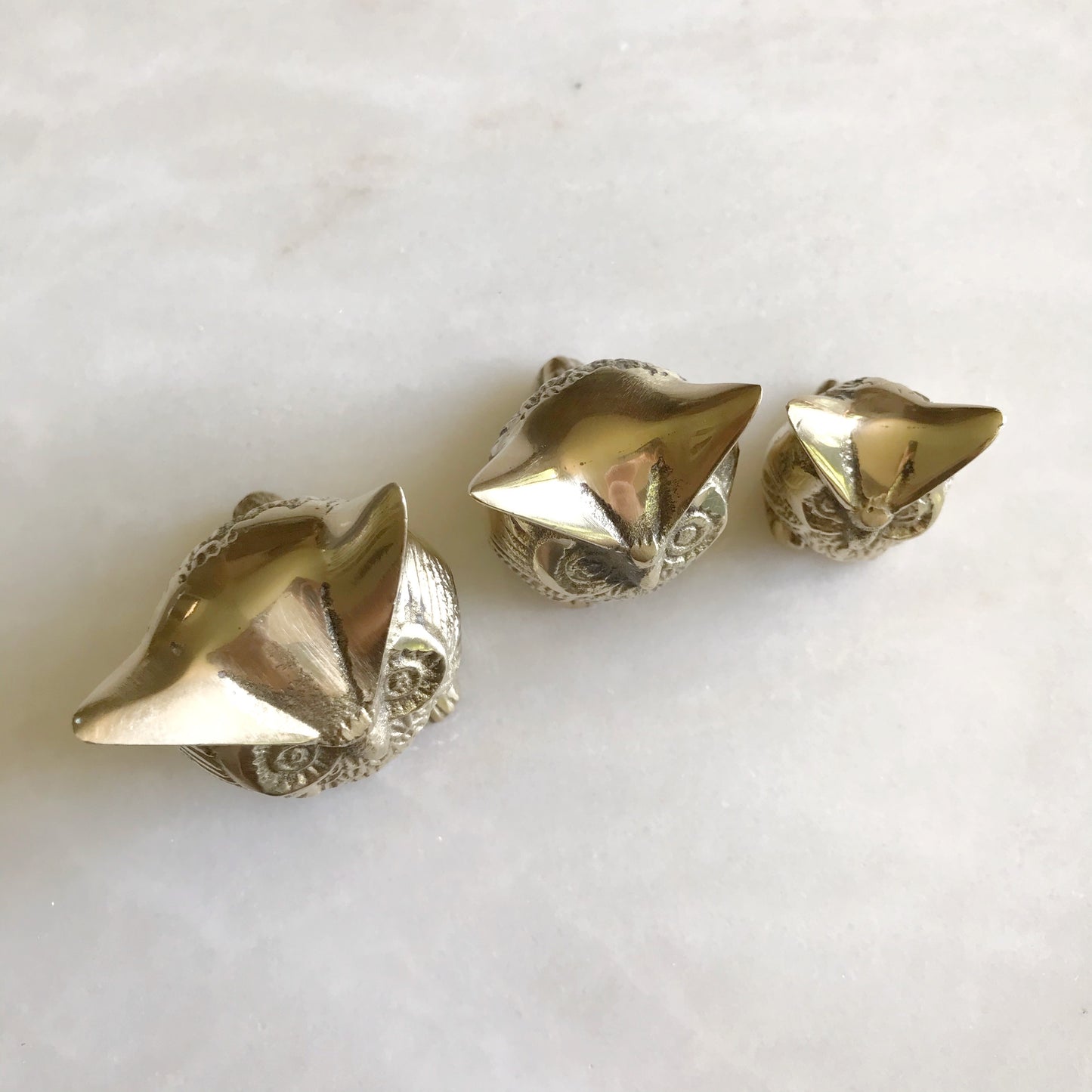 Vintage Brass Owl Family Trio