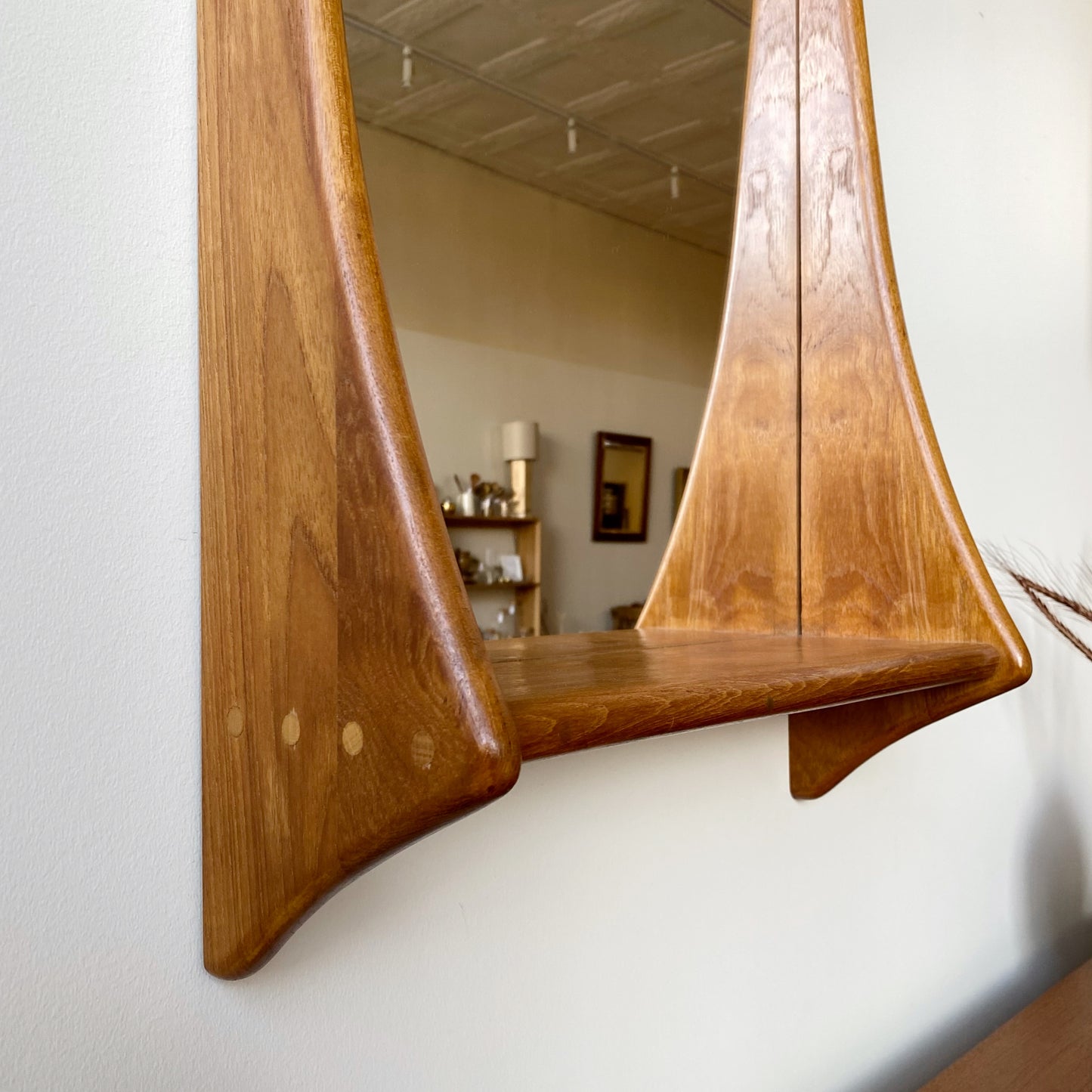 Vintage Danish Teak Mirror with Shelf