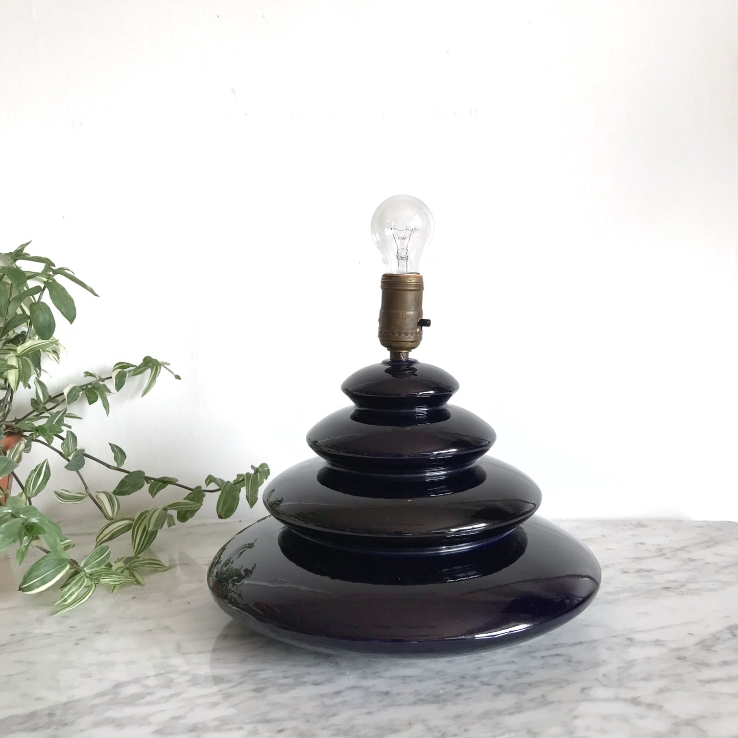 Sculptural Mid-Century Ceramic Lamp, Midnight Blue