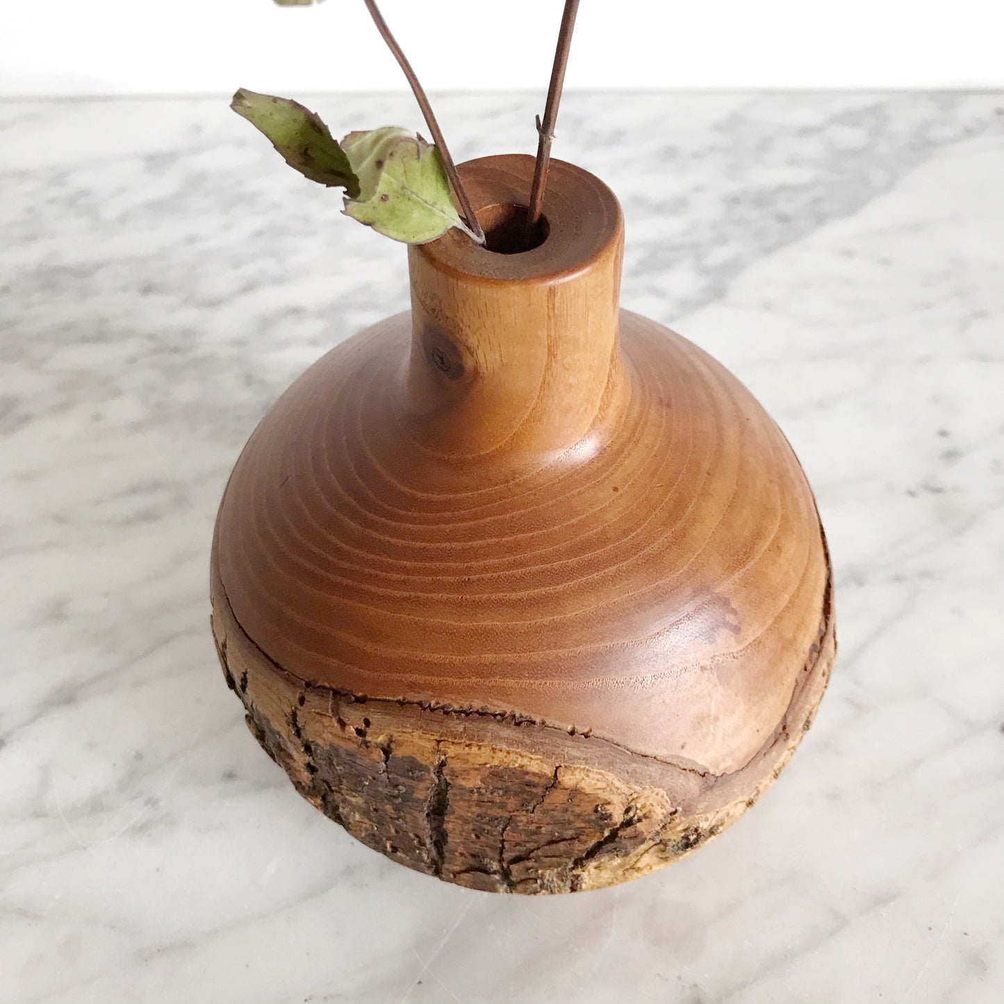 Turned Wood Vase with Bark