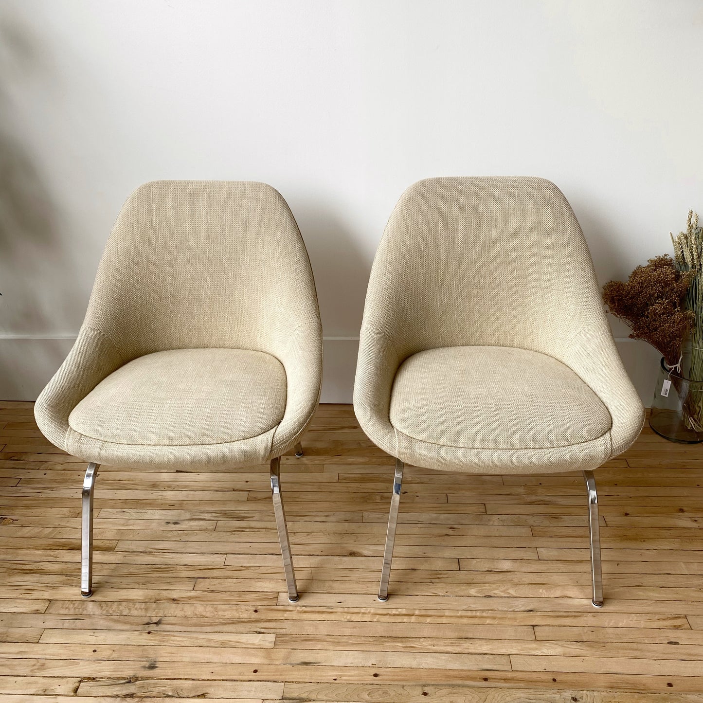 Vintage Upholstered Lounge Chair with Chrome Base