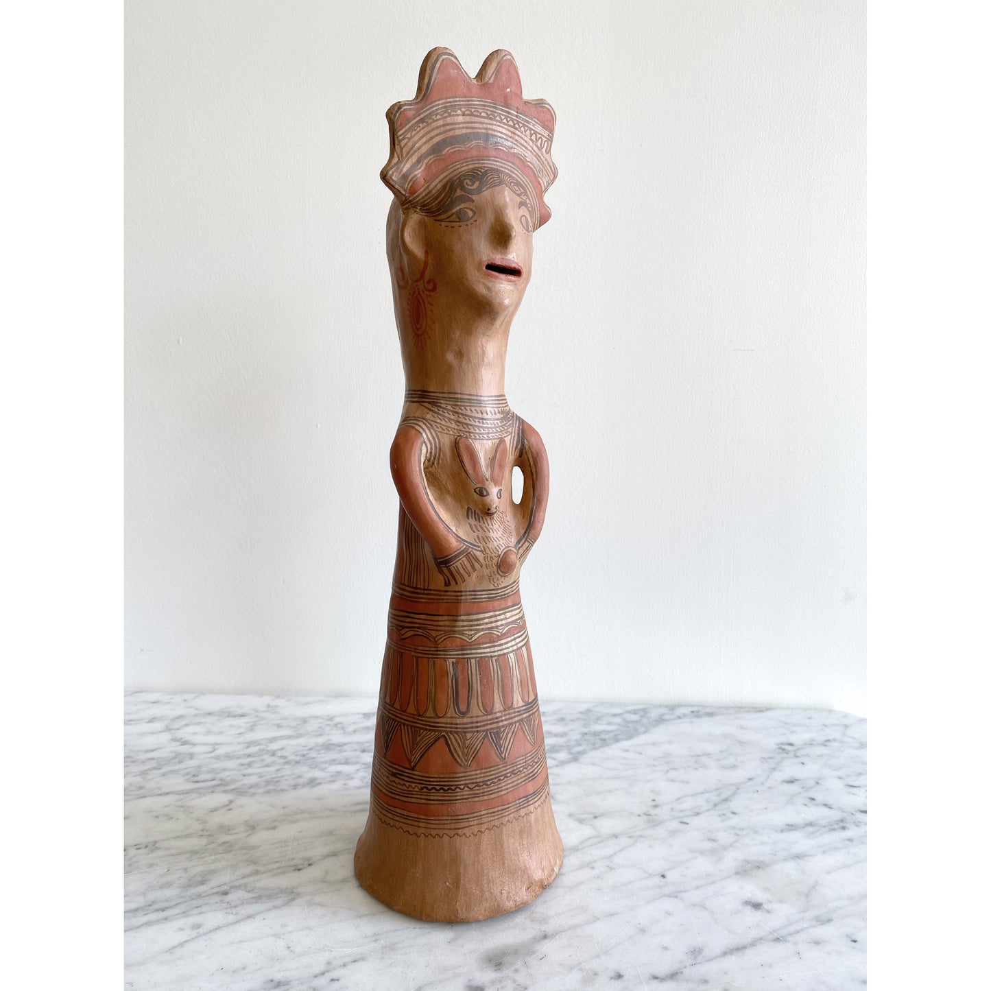 Giant Handmade Terracotta Statue, Woman with Rabbit