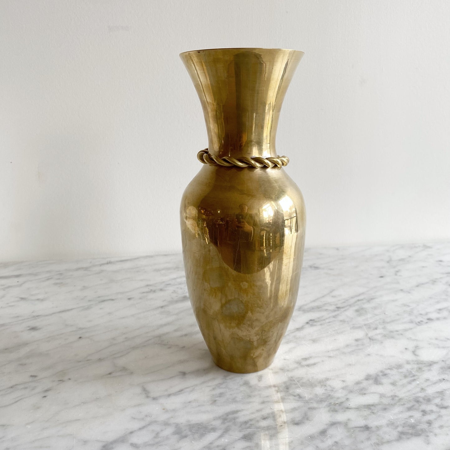 Vintage Solid Brass Vase with Tie, 9.5"